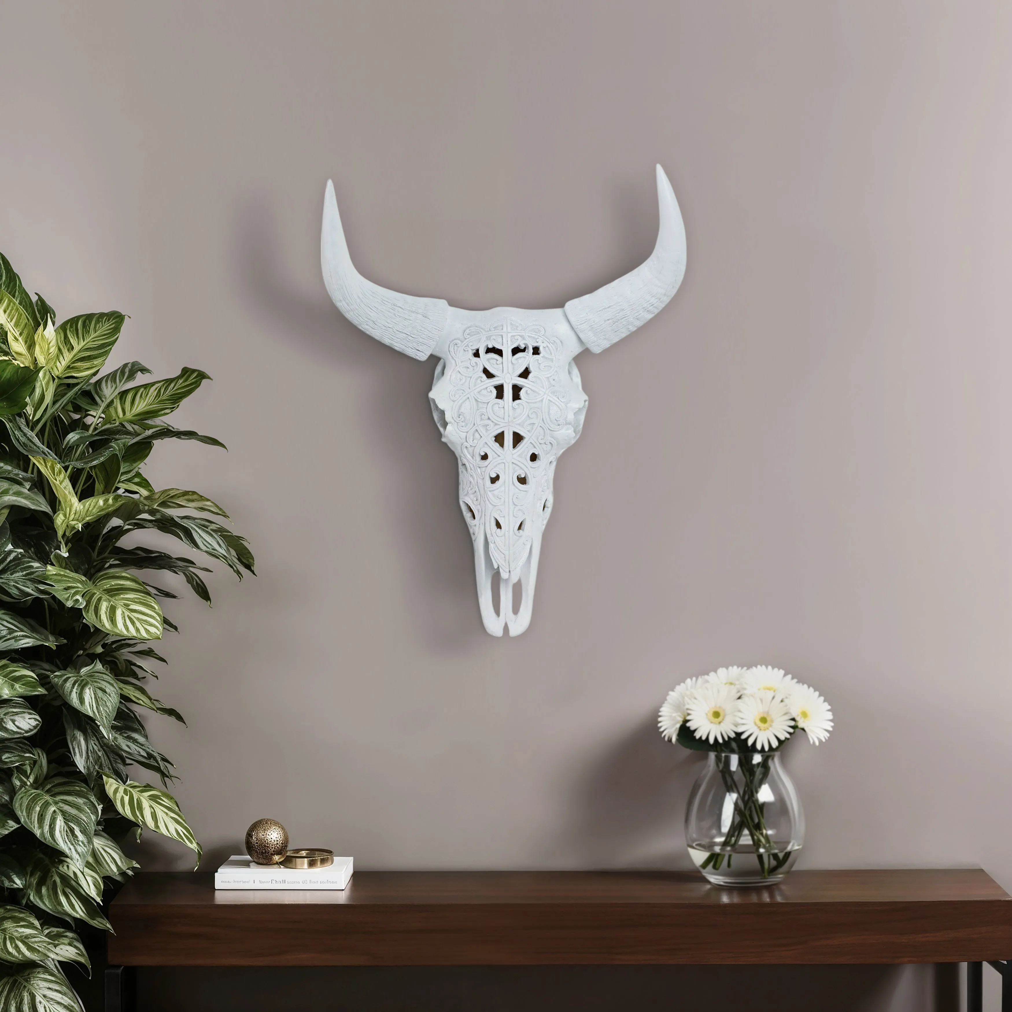 Carved White Bull Skull 17.75" Kd