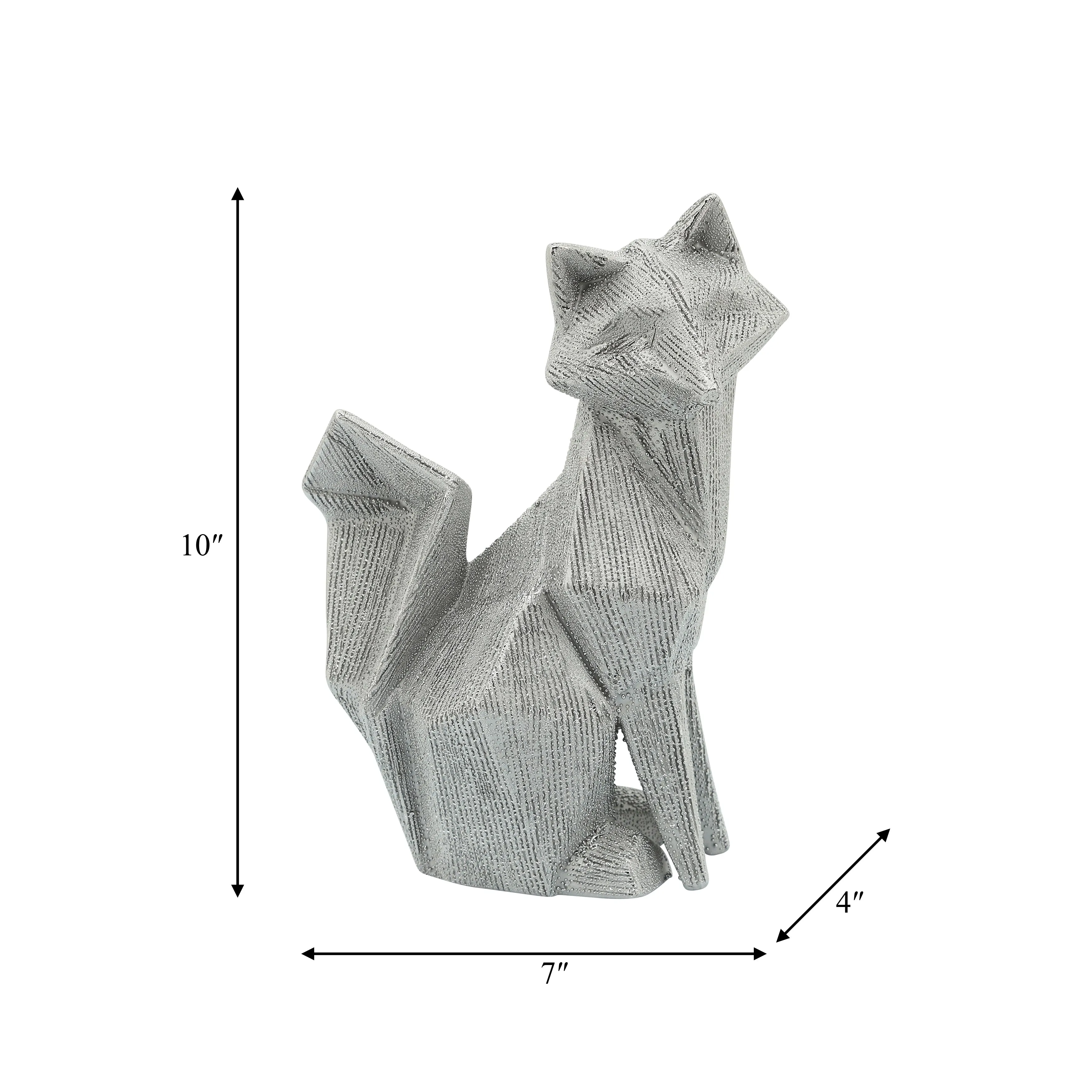 CER, 10" BEADED FOX FIGURINE, SILVER