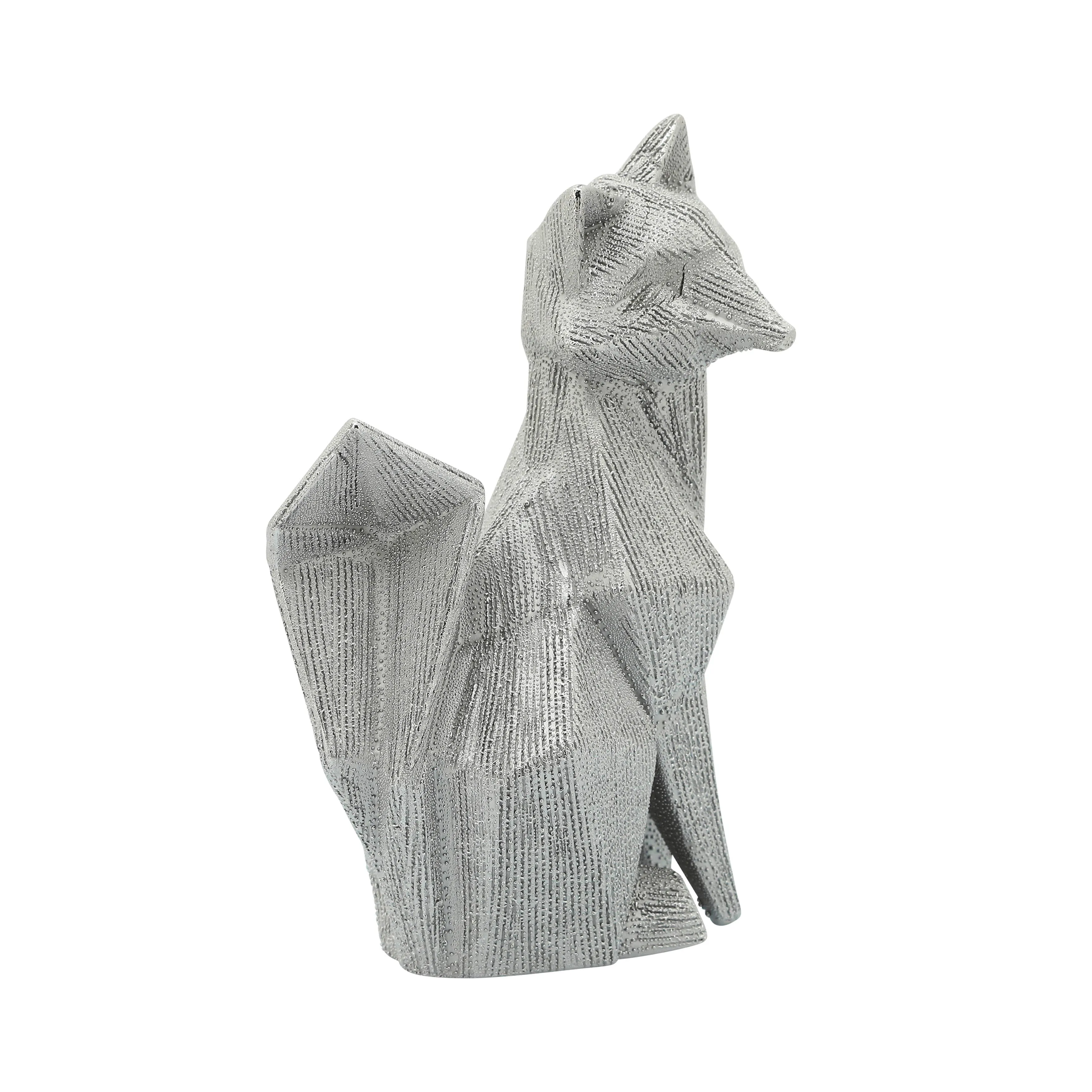 CER, 10" BEADED FOX FIGURINE, SILVER