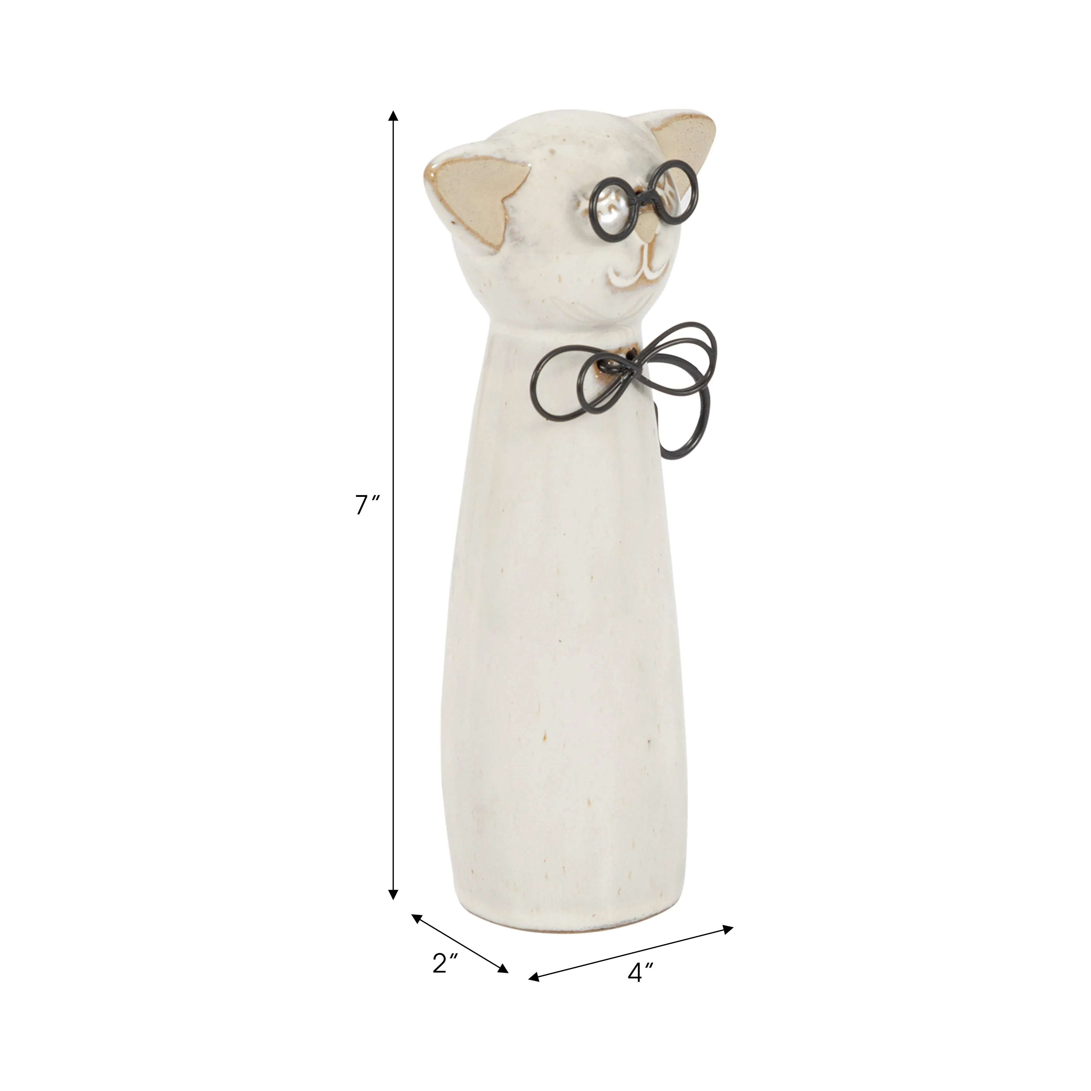 CER, 7"H CAT W/ GLASSES, BEIGE