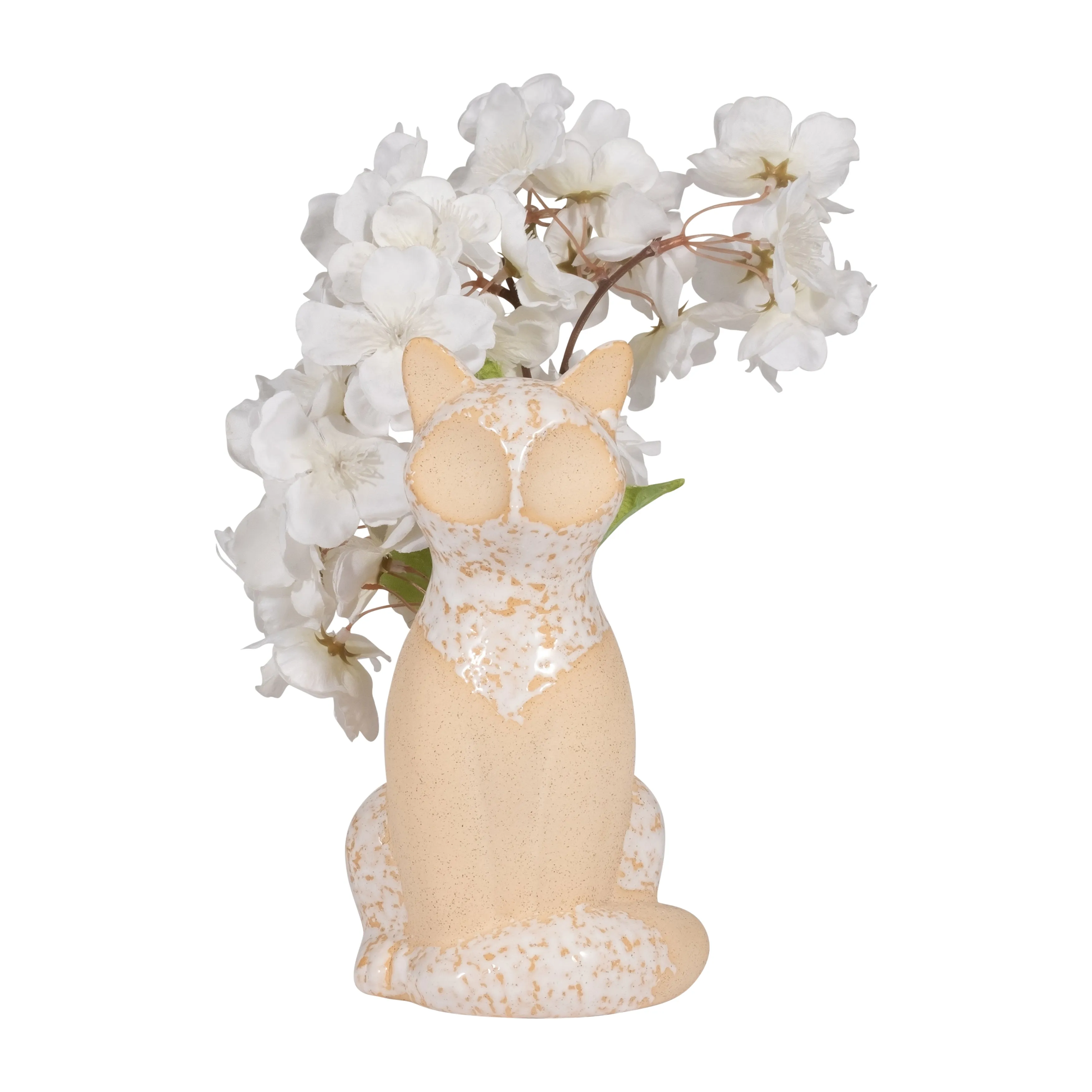 Cer, 8" Sitting Fox Vase, Ivory