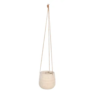Ceramic 6" Abstract Hanging Planter, Beige