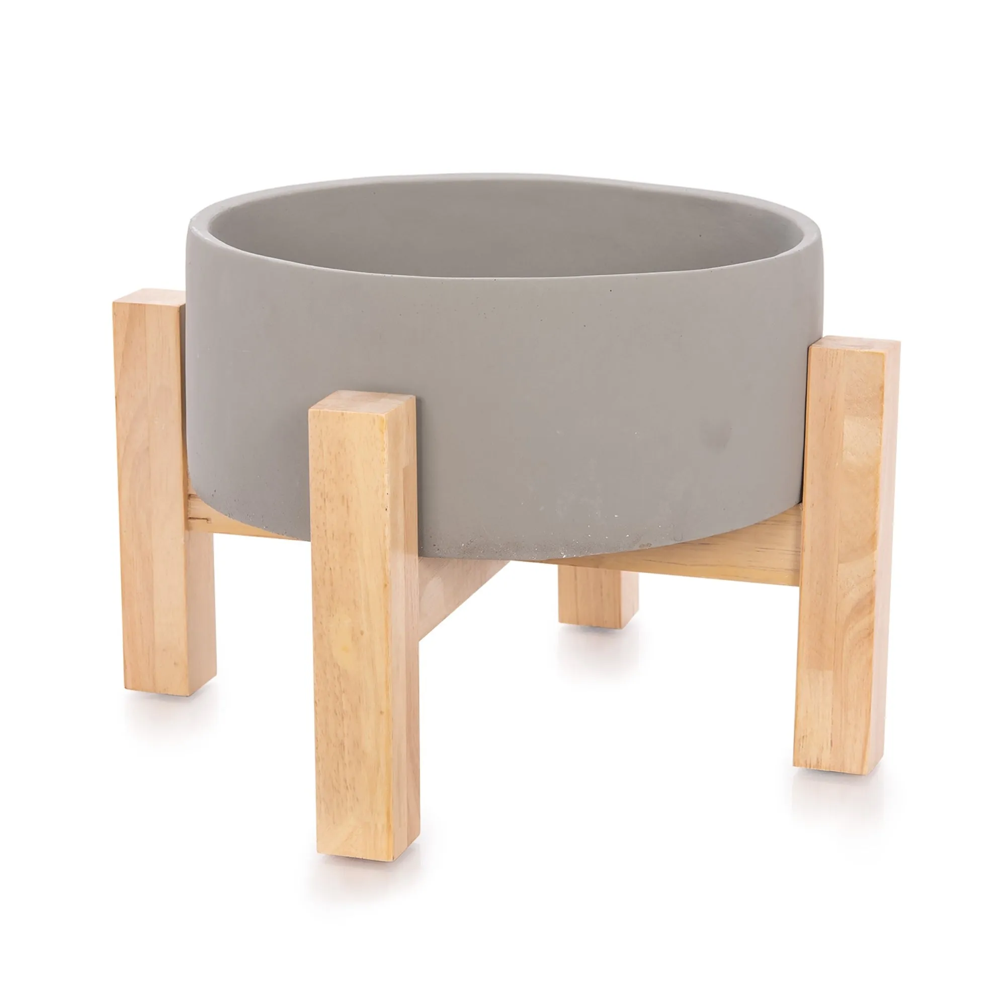 CERAMIC PLANTER WITH WOODEN LEG GREY 30X30X25 CM