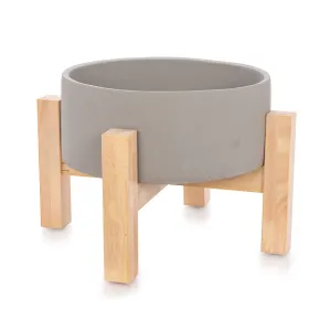 CERAMIC PLANTER WITH WOODEN LEG GREY 30X30X25 CM