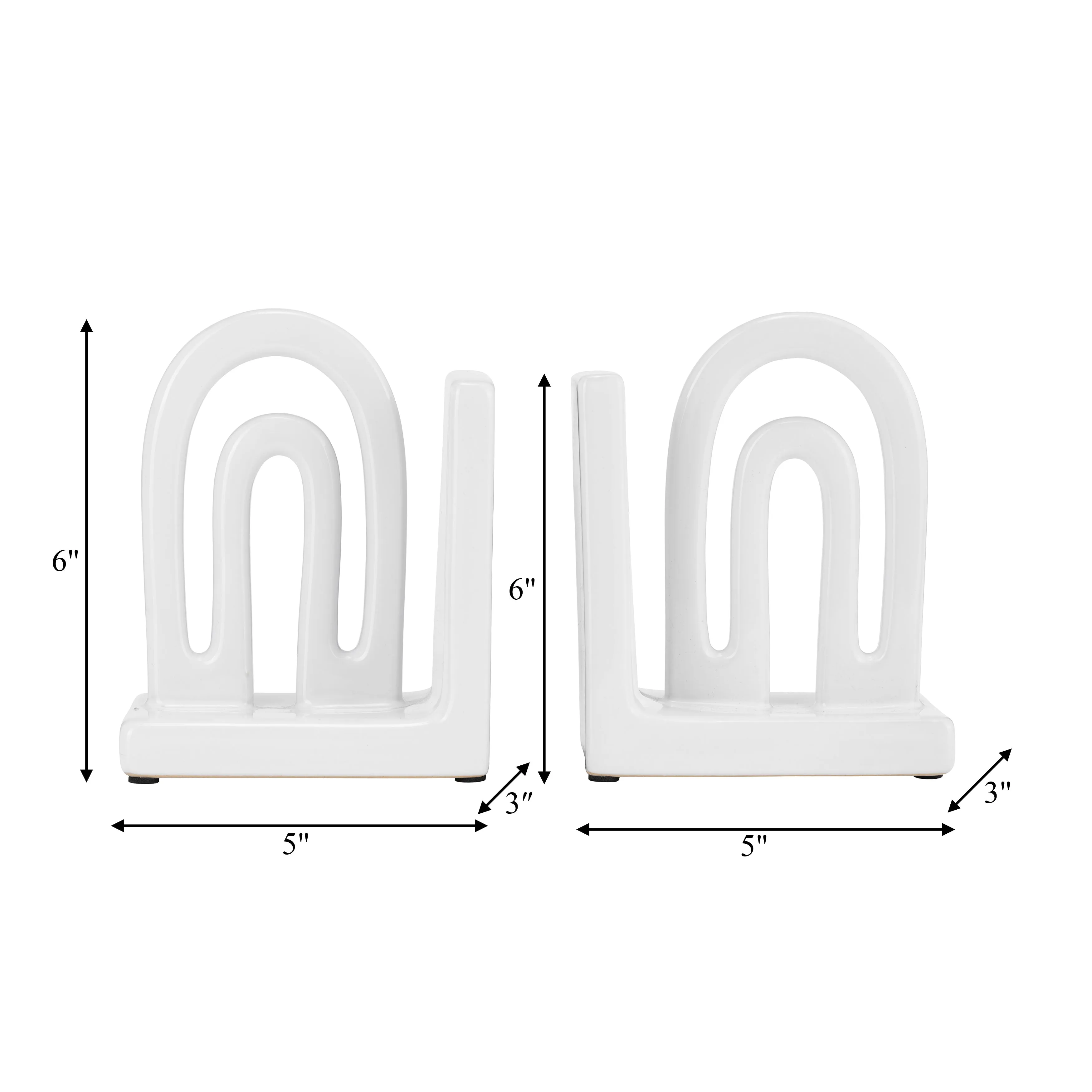 CER,S/2 6" ARCH BOOKENDS, WHITE