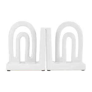 CER,S/2 6" ARCH BOOKENDS, WHITE