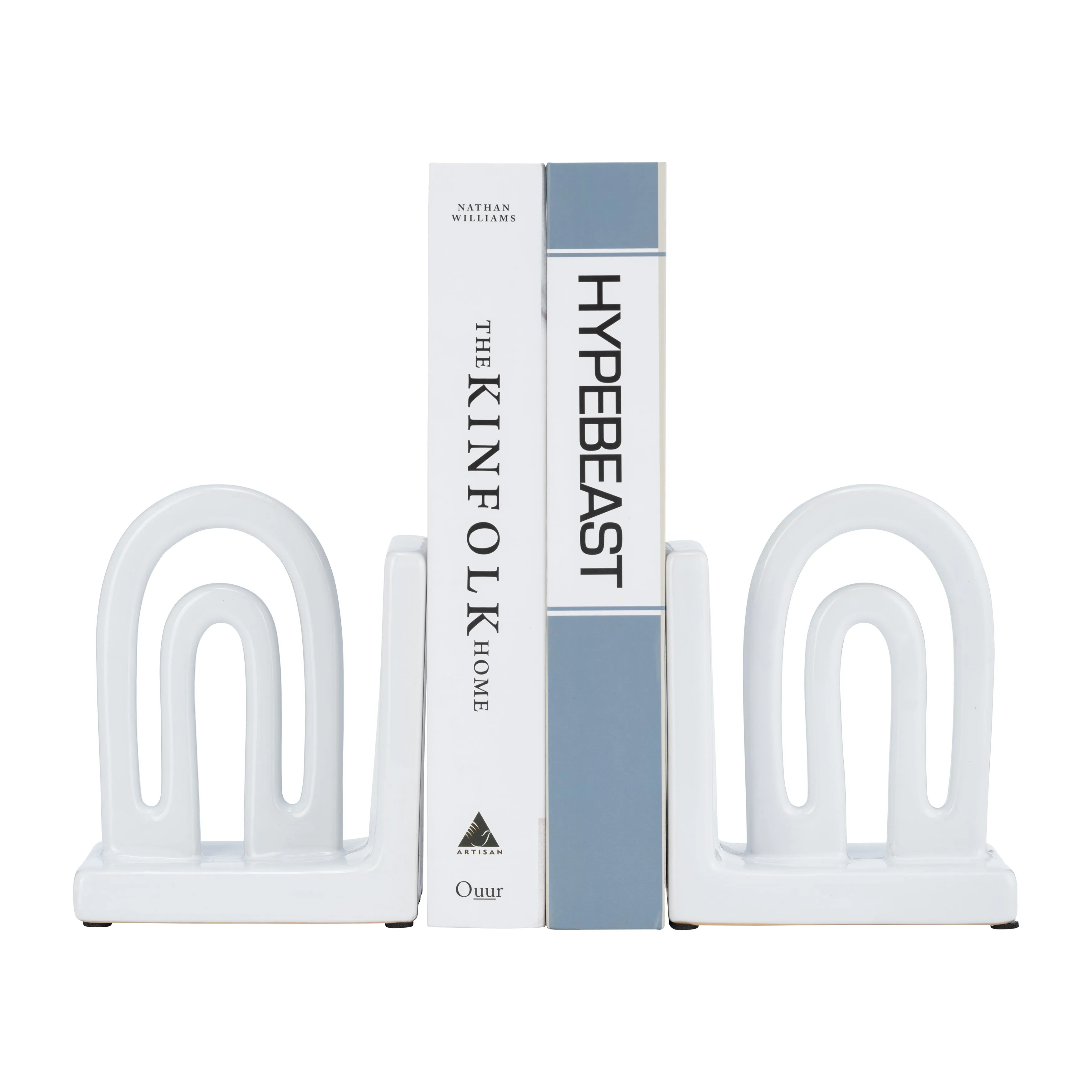 CER,S/2 6" ARCH BOOKENDS, WHITE