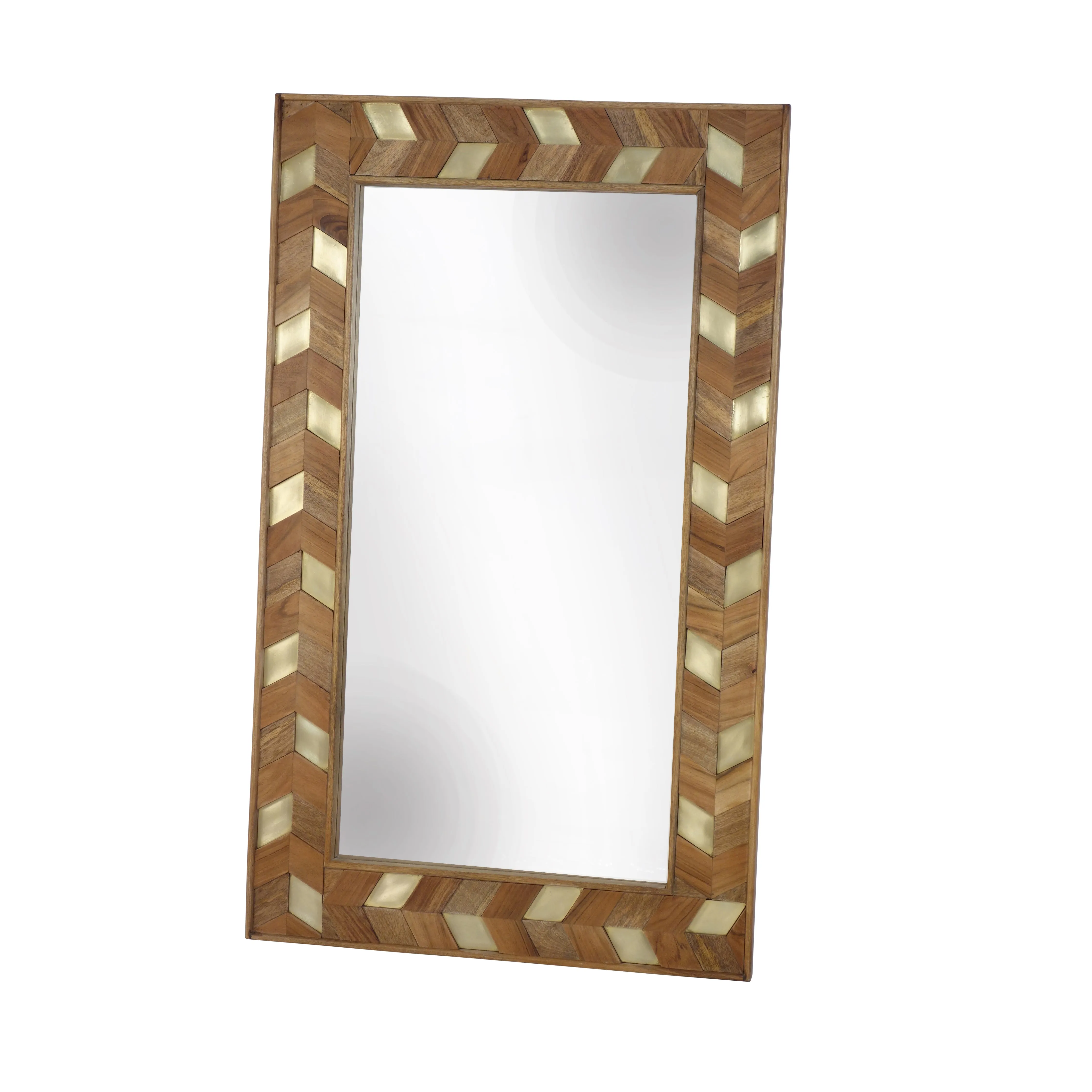 CHEVRON DESIGN WOODEN MIRROR, BROWN