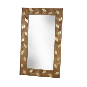 CHEVRON DESIGN WOODEN MIRROR, BROWN