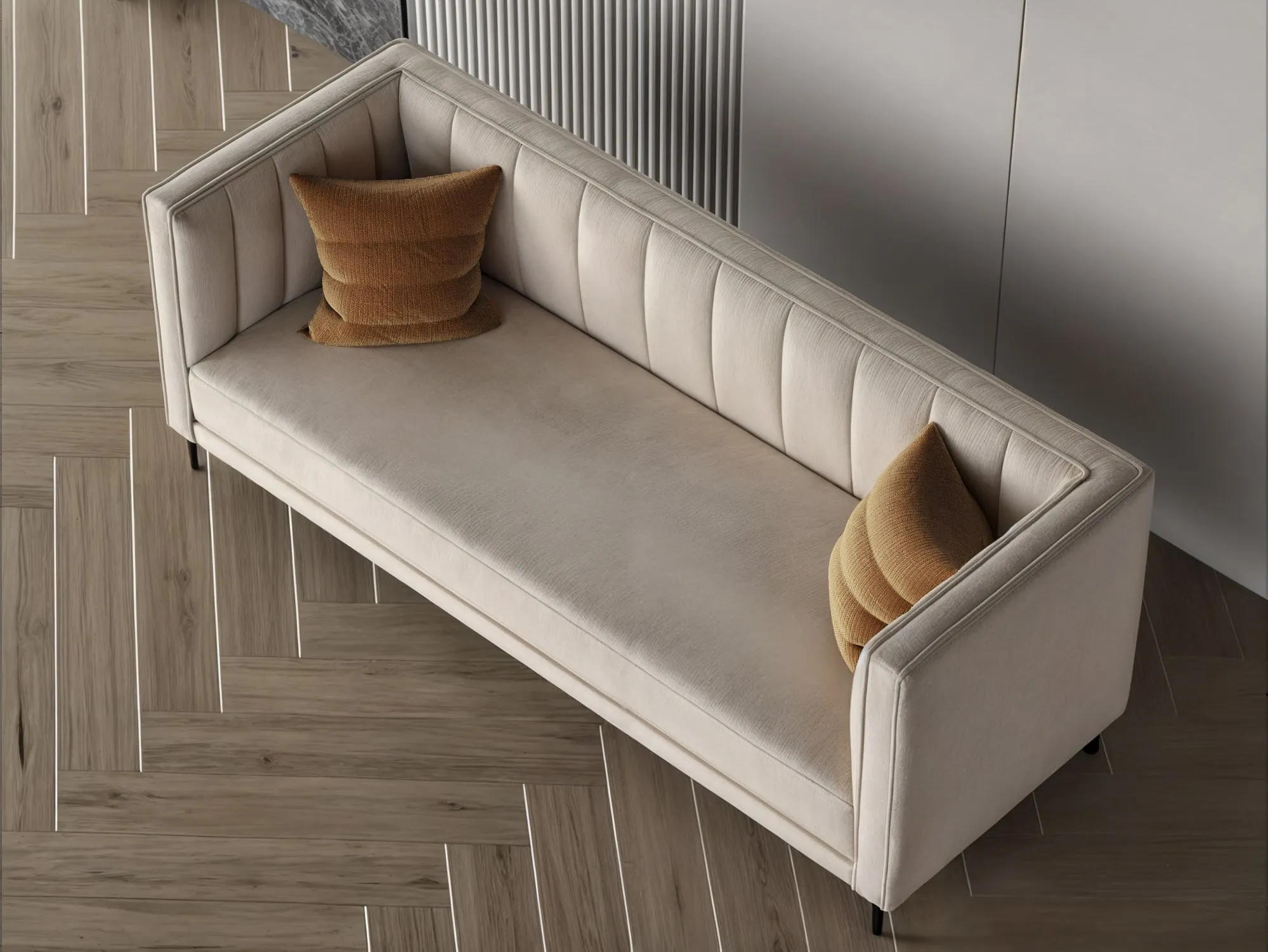Dark beige velvet sofa 215x80x40 cm