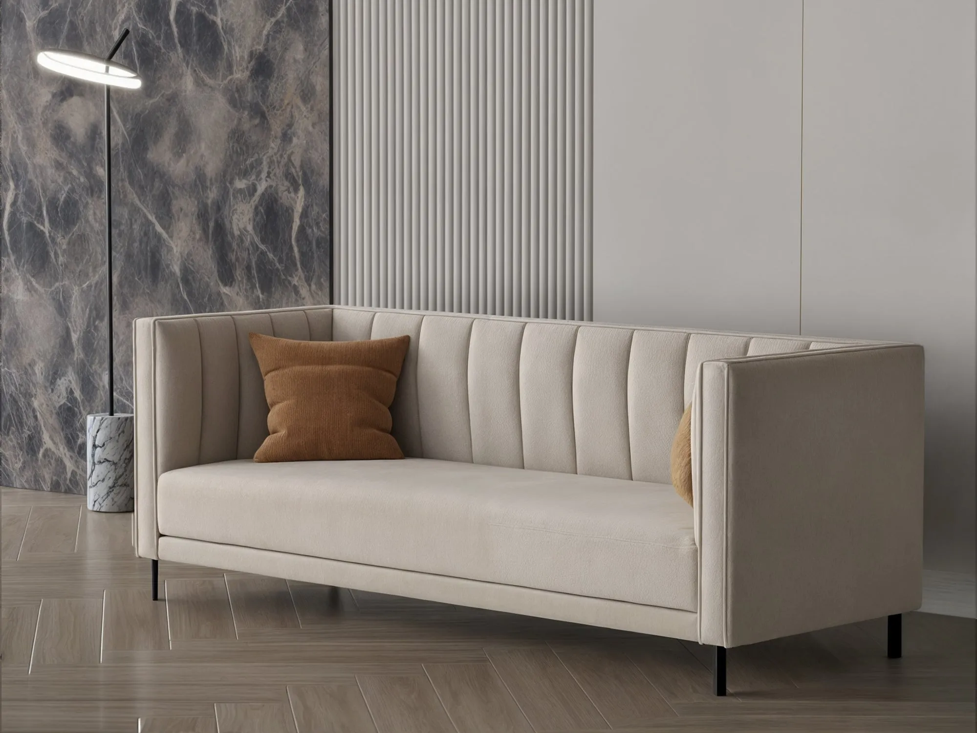 Dark beige velvet sofa 215x80x40 cm