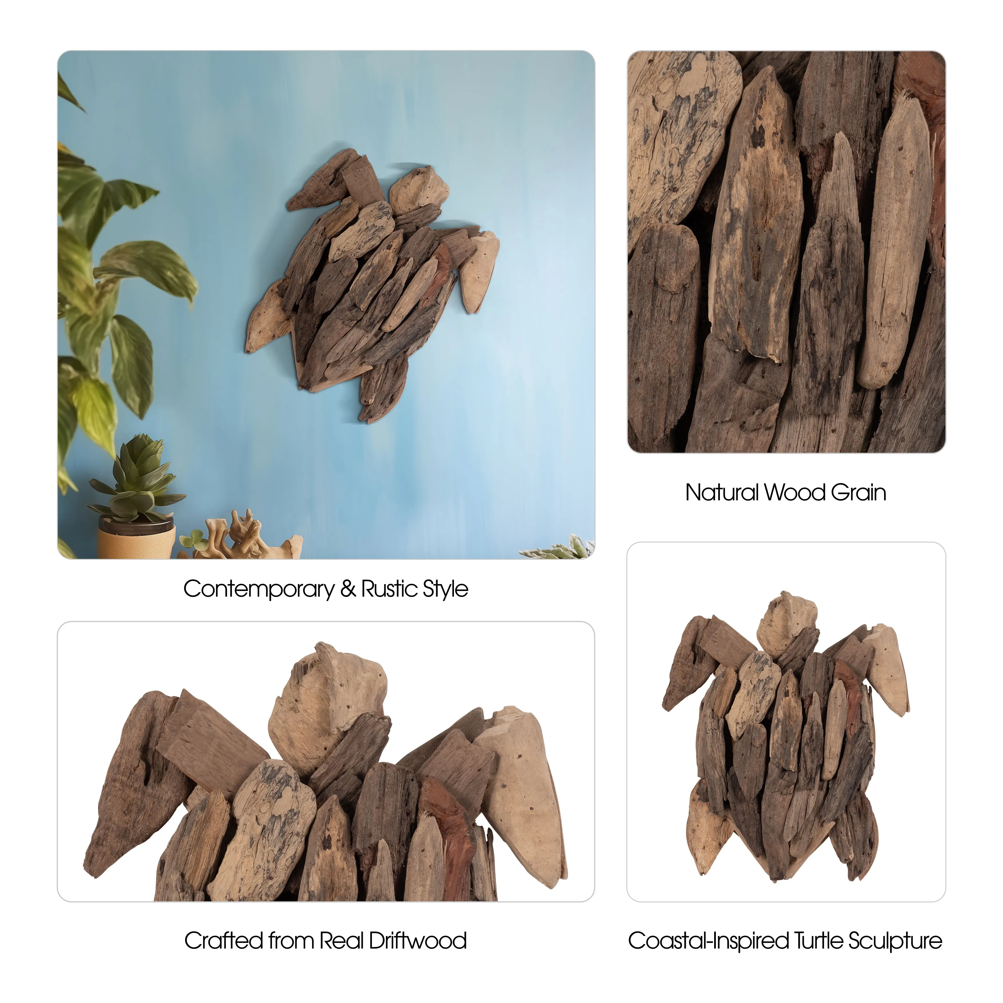 DRIFTWOOD, 12"H TURTLE DECO, NATURAL