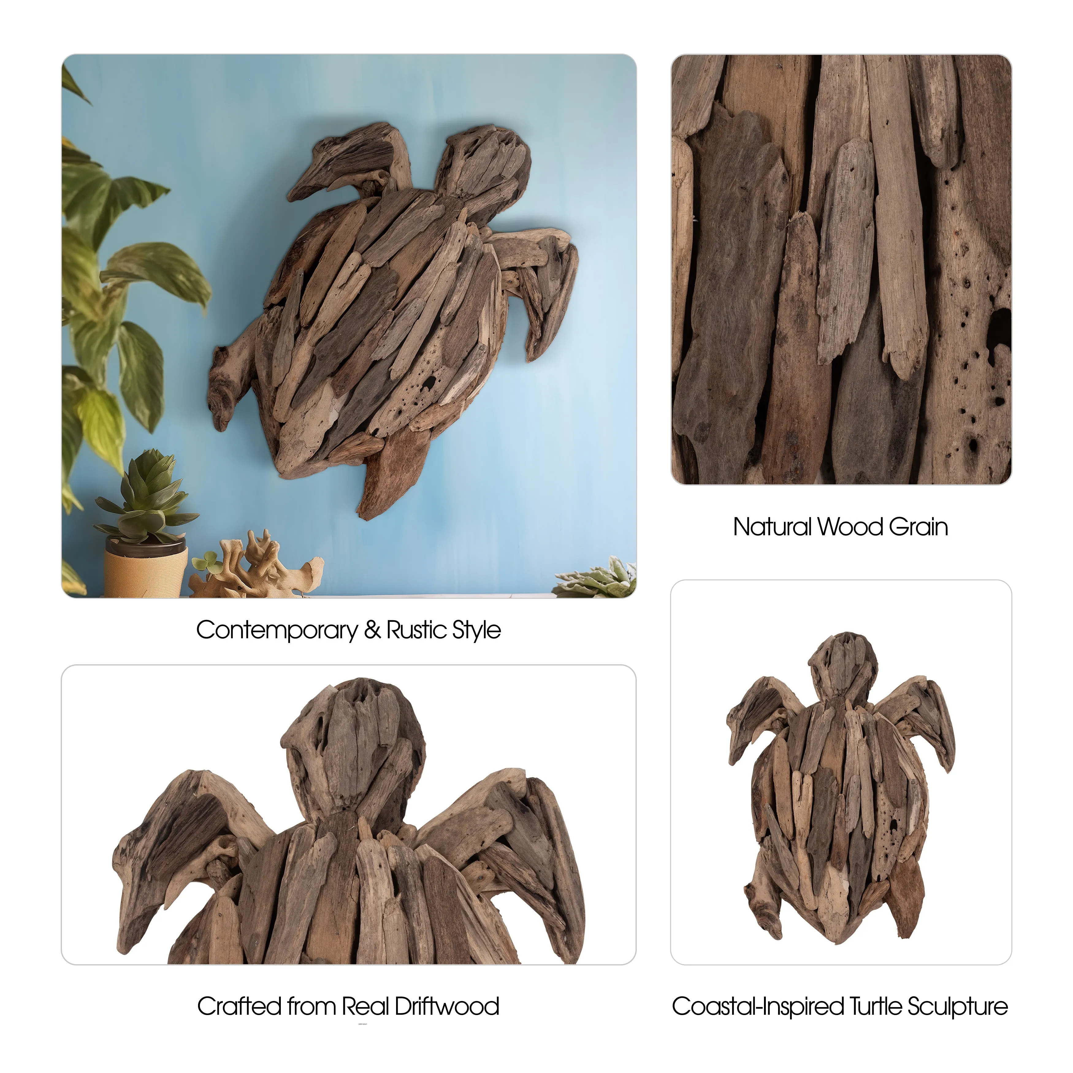 DRIFTWOOD, 22"H TURTLE DECO, NATURAL