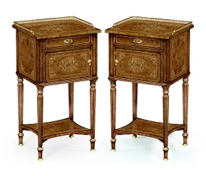 Duchess Collection - Pair of Burl & Mother of Pearl Bedside Cabinets with Undertier
