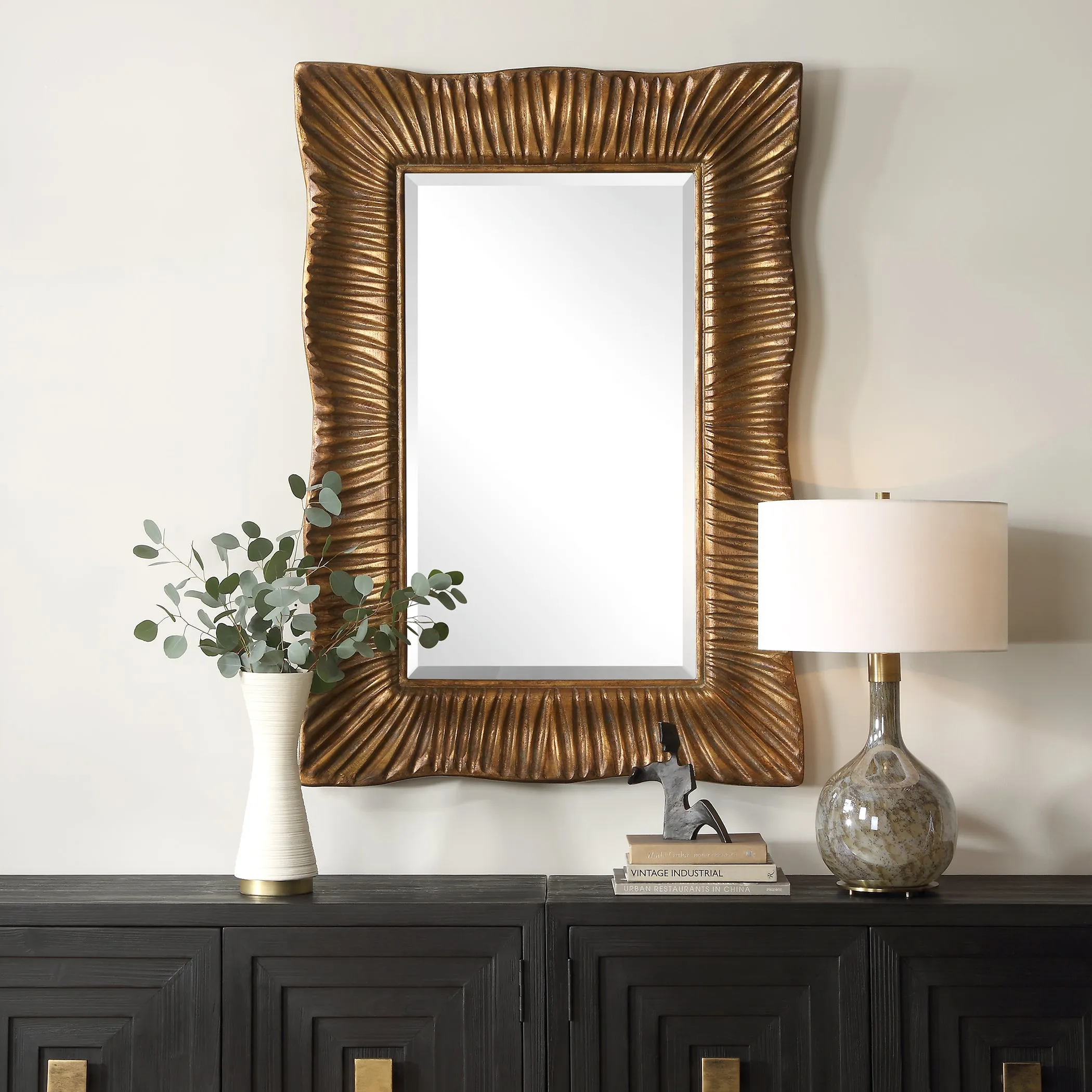 Emerson Scalloped Antique Gold Mirror