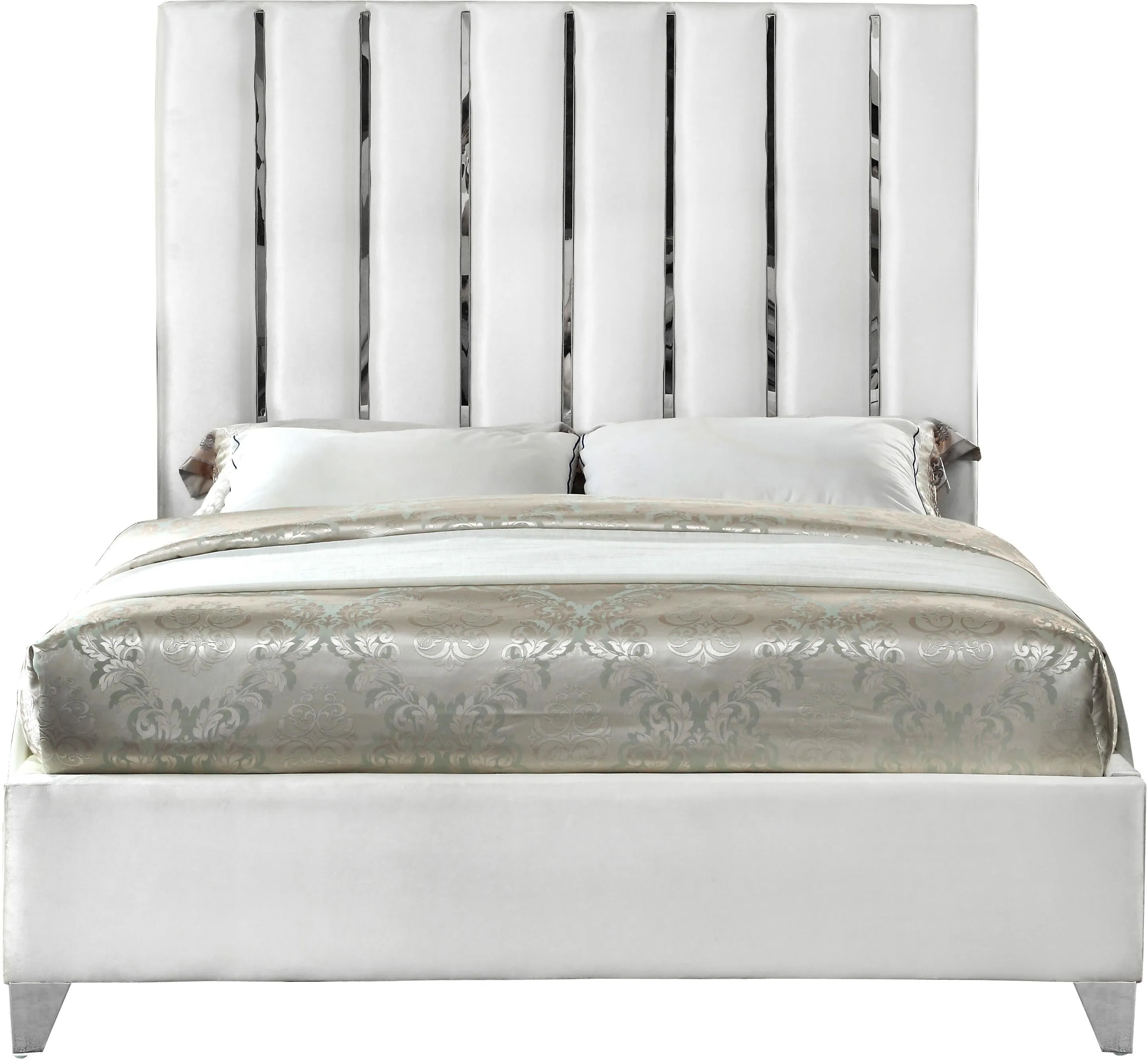 Enzo White Velvet Full Bed