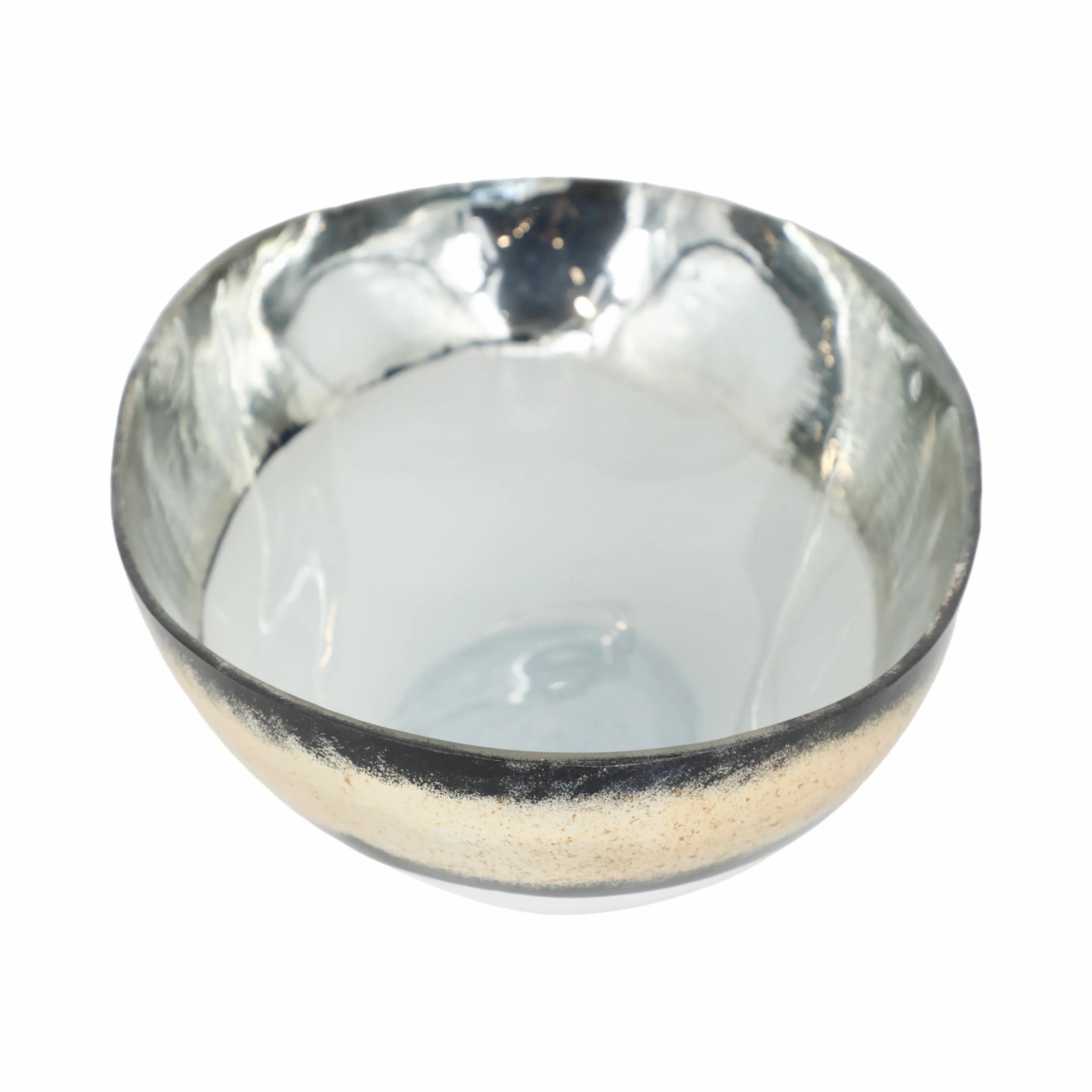 GLASS, 16" BOWL W/ GOLD TRIM, WHITE