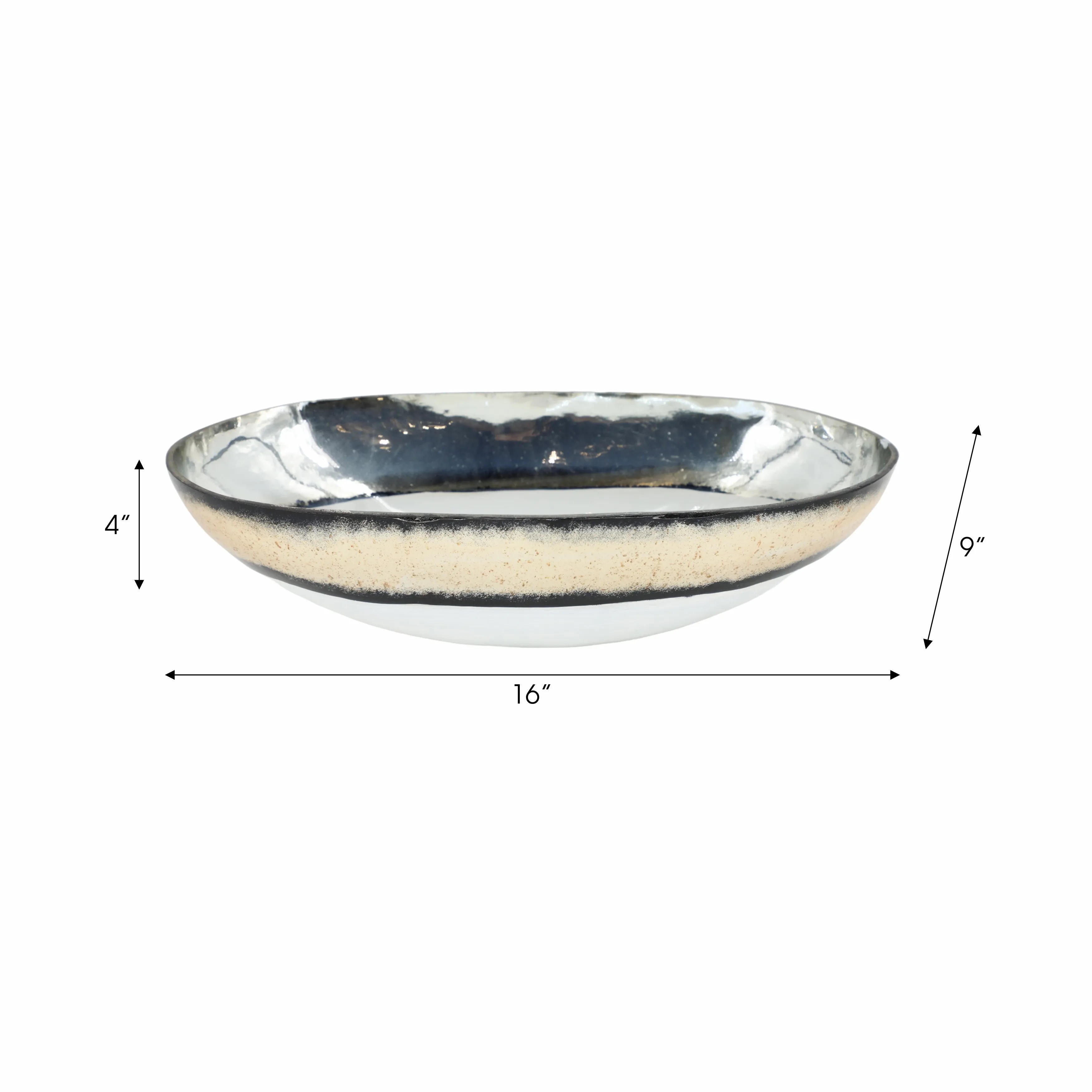 GLASS, 16" BOWL W/ GOLD TRIM, WHITE