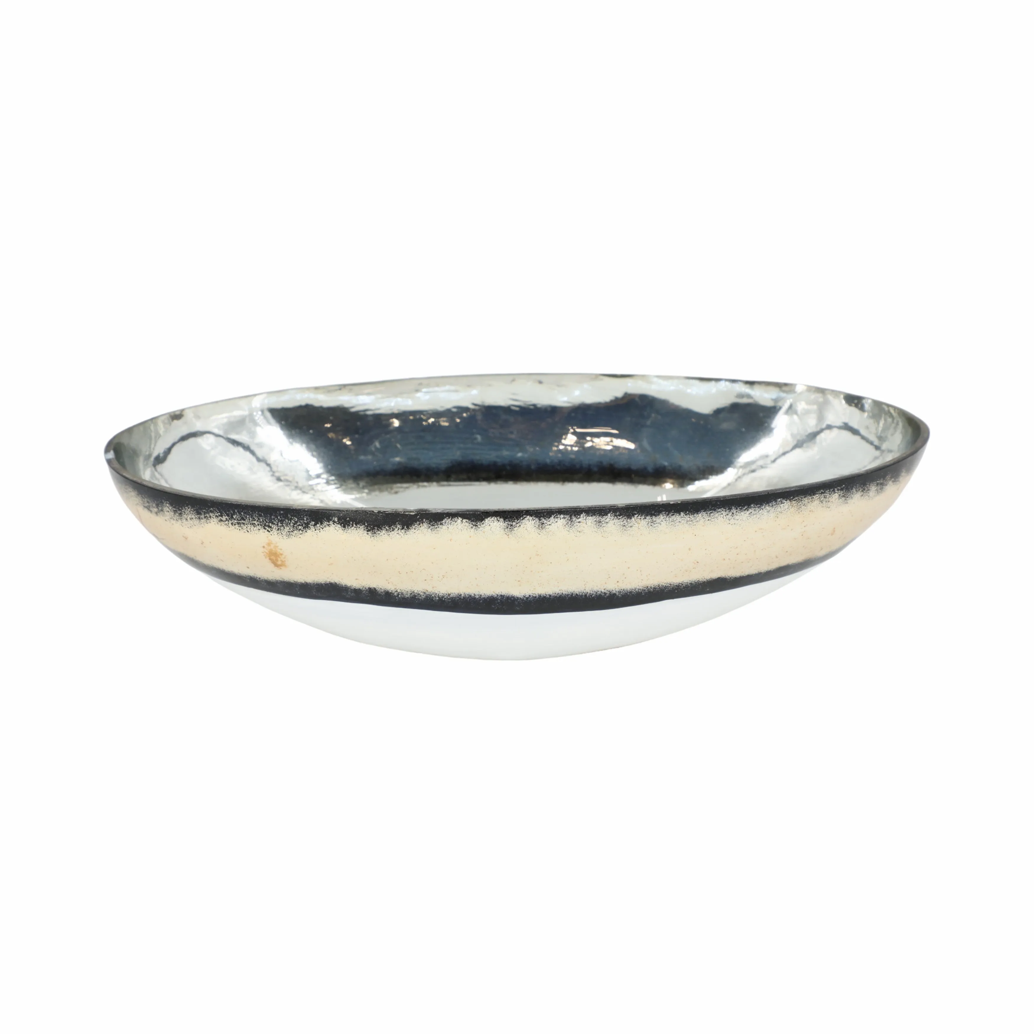 GLASS, 16" BOWL W/ GOLD TRIM, WHITE
