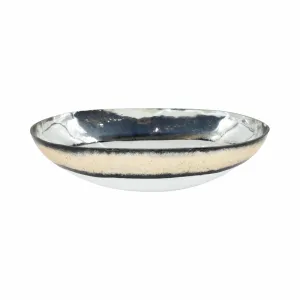 GLASS, 16" BOWL W/ GOLD TRIM, WHITE