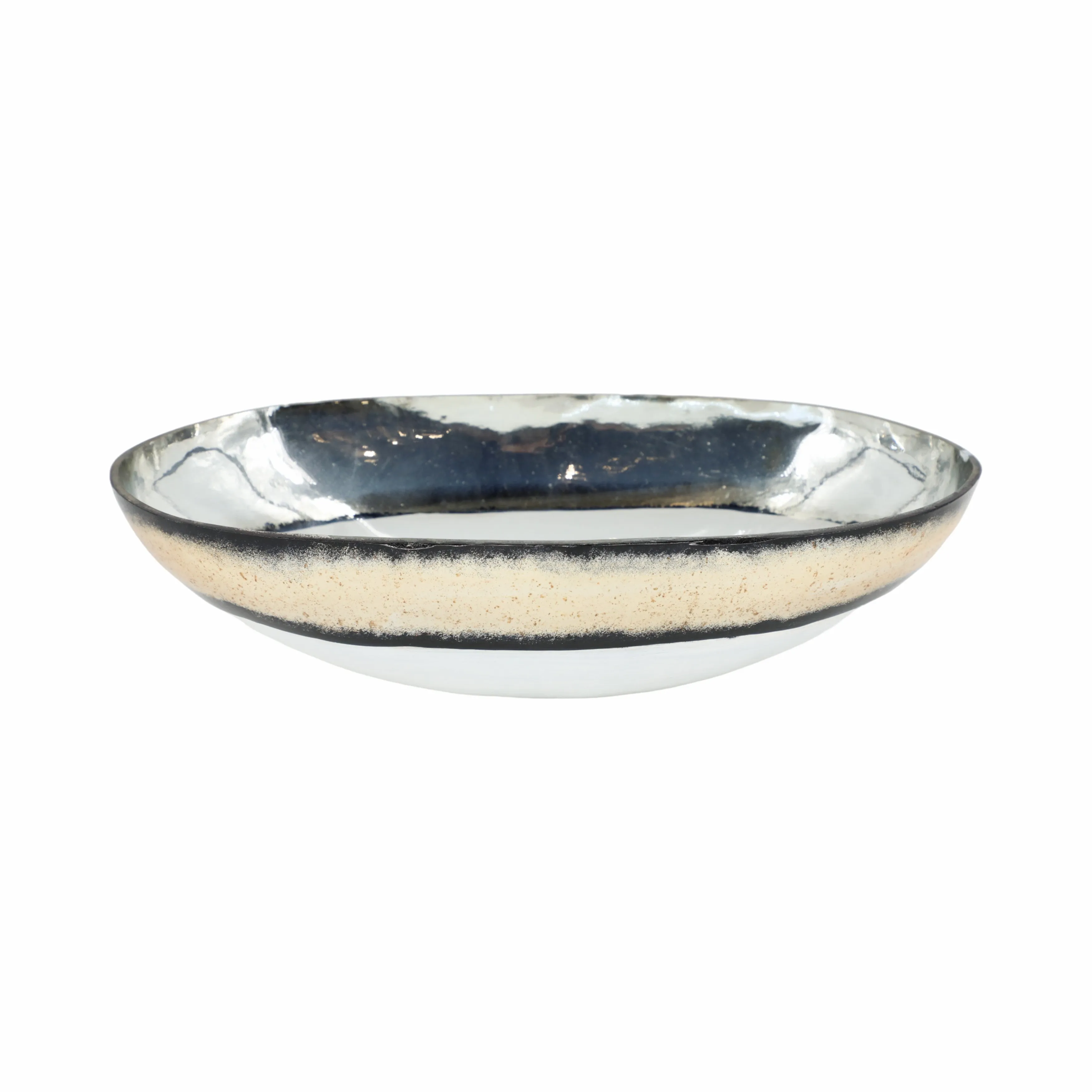 GLASS, 16" BOWL W/ GOLD TRIM, WHITE