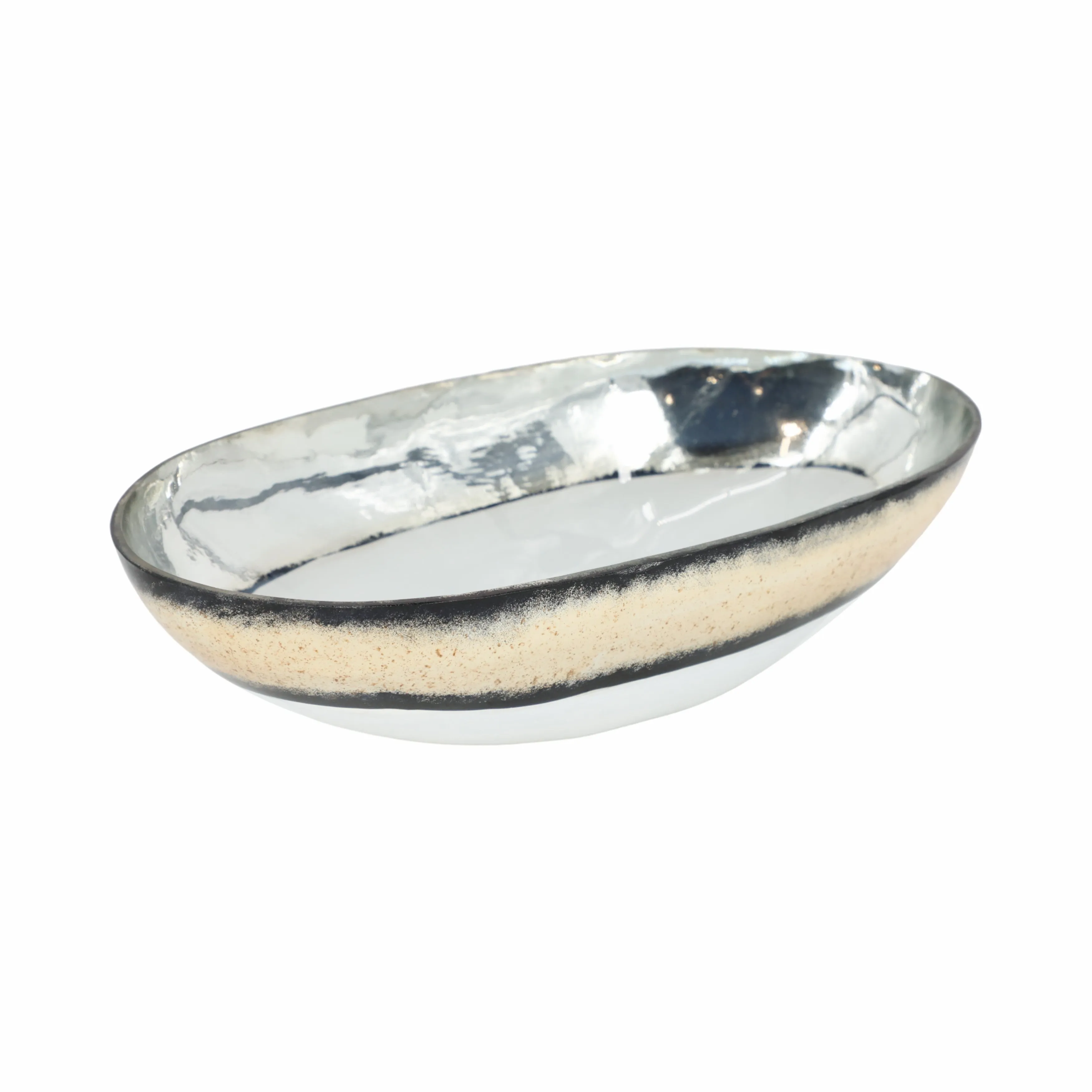 GLASS, 16" BOWL W/ GOLD TRIM, WHITE