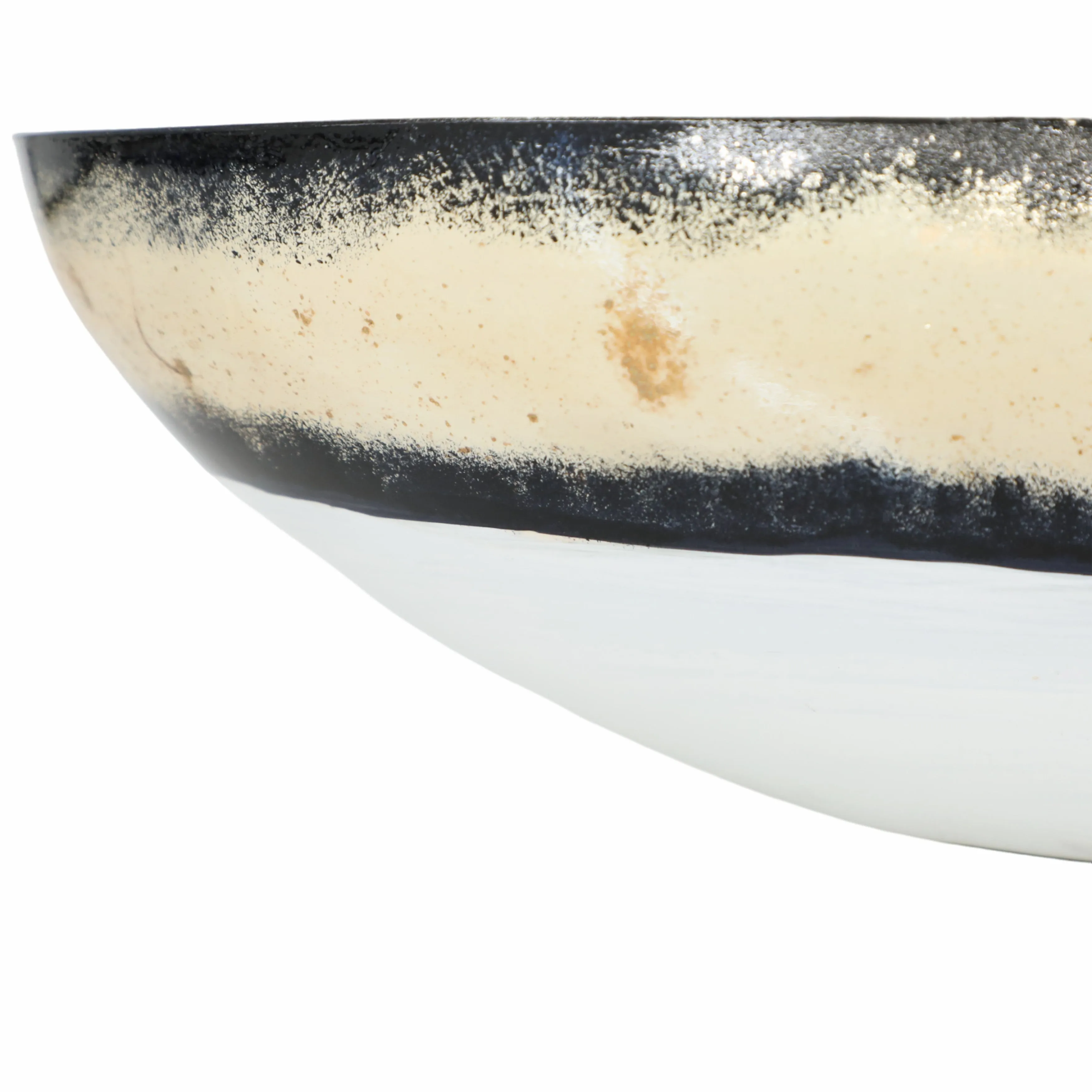 GLASS, 16" BOWL W/ GOLD TRIM, WHITE