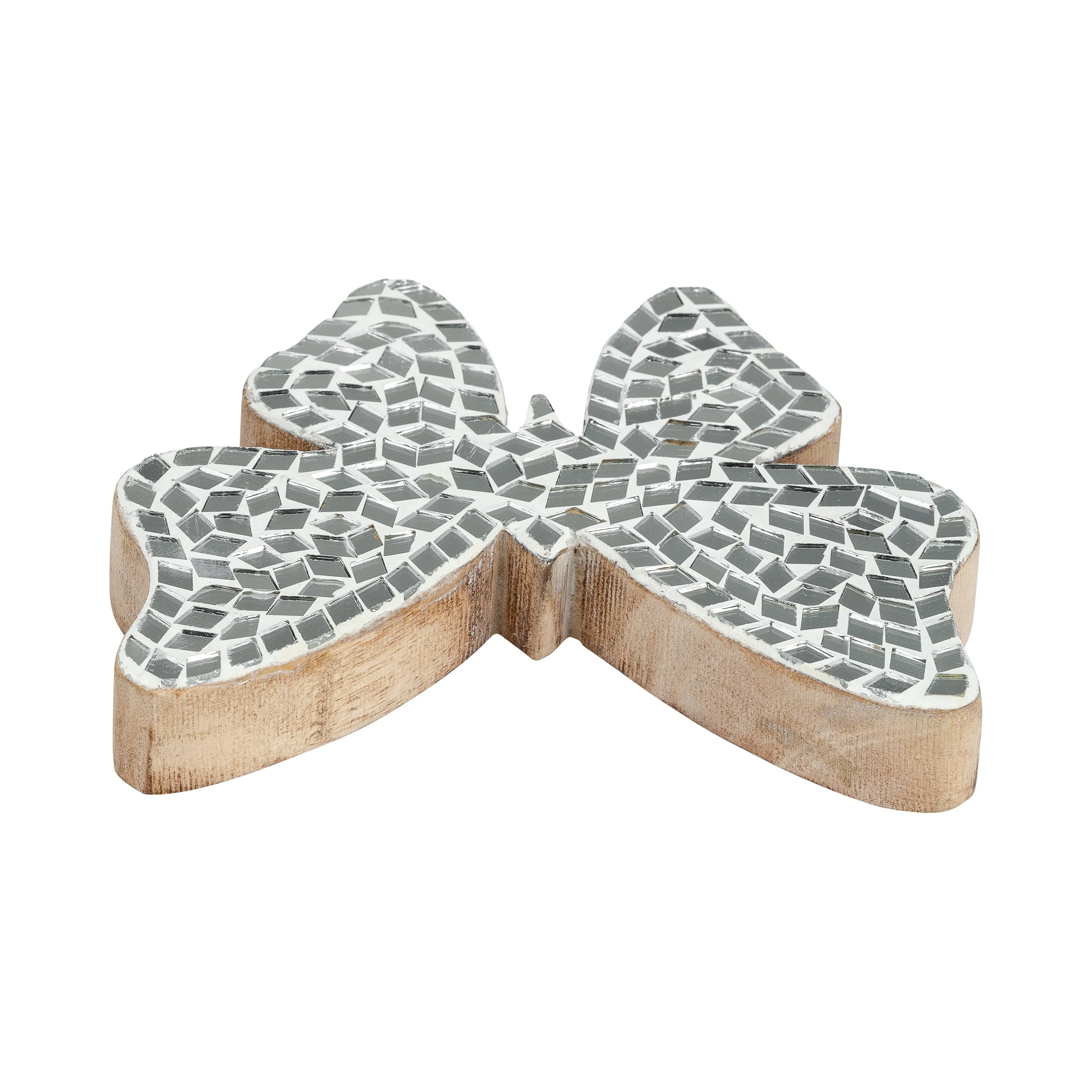 GLASS, 6" MOSAIC BUTTERFLY, WHITE