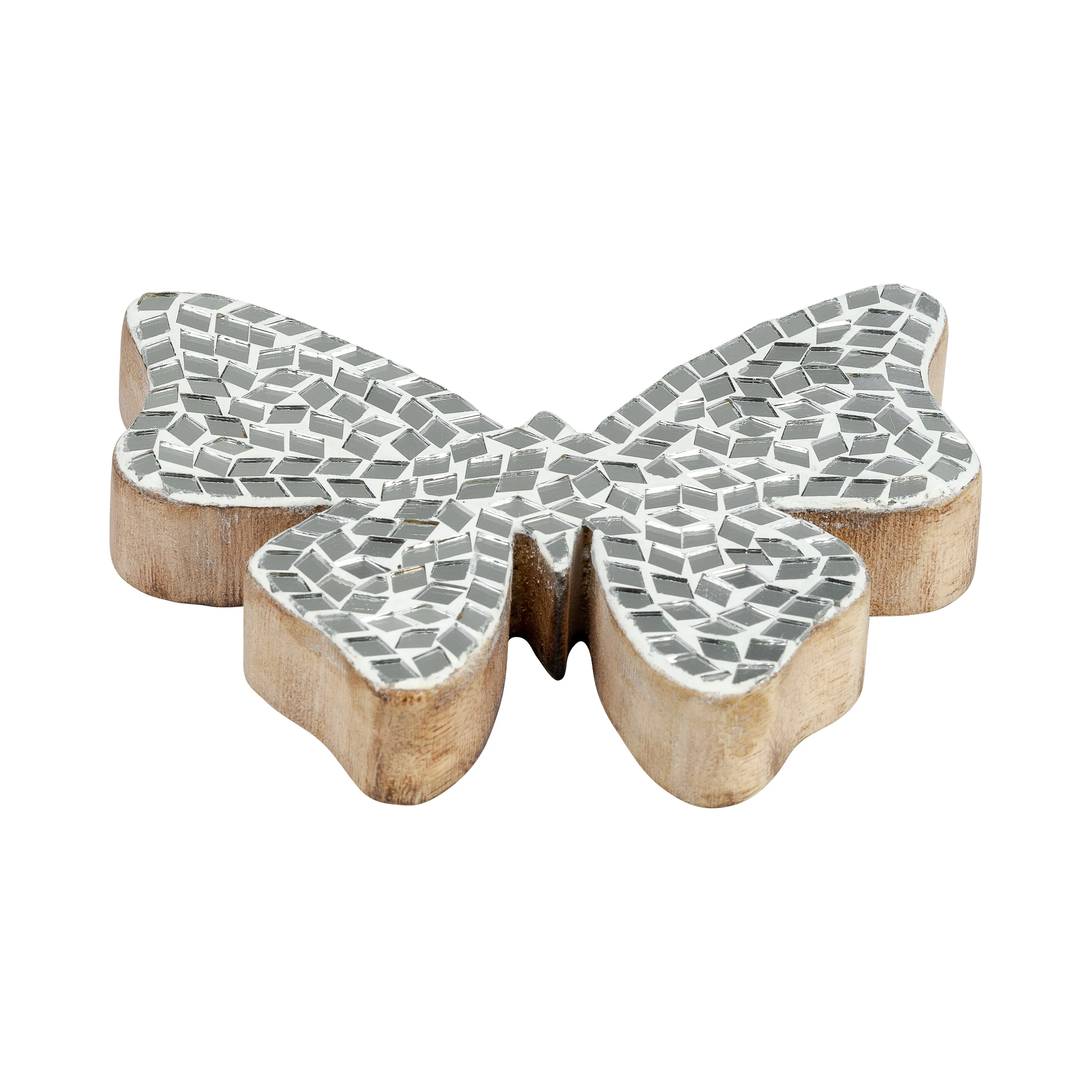GLASS, 6" MOSAIC BUTTERFLY, WHITE