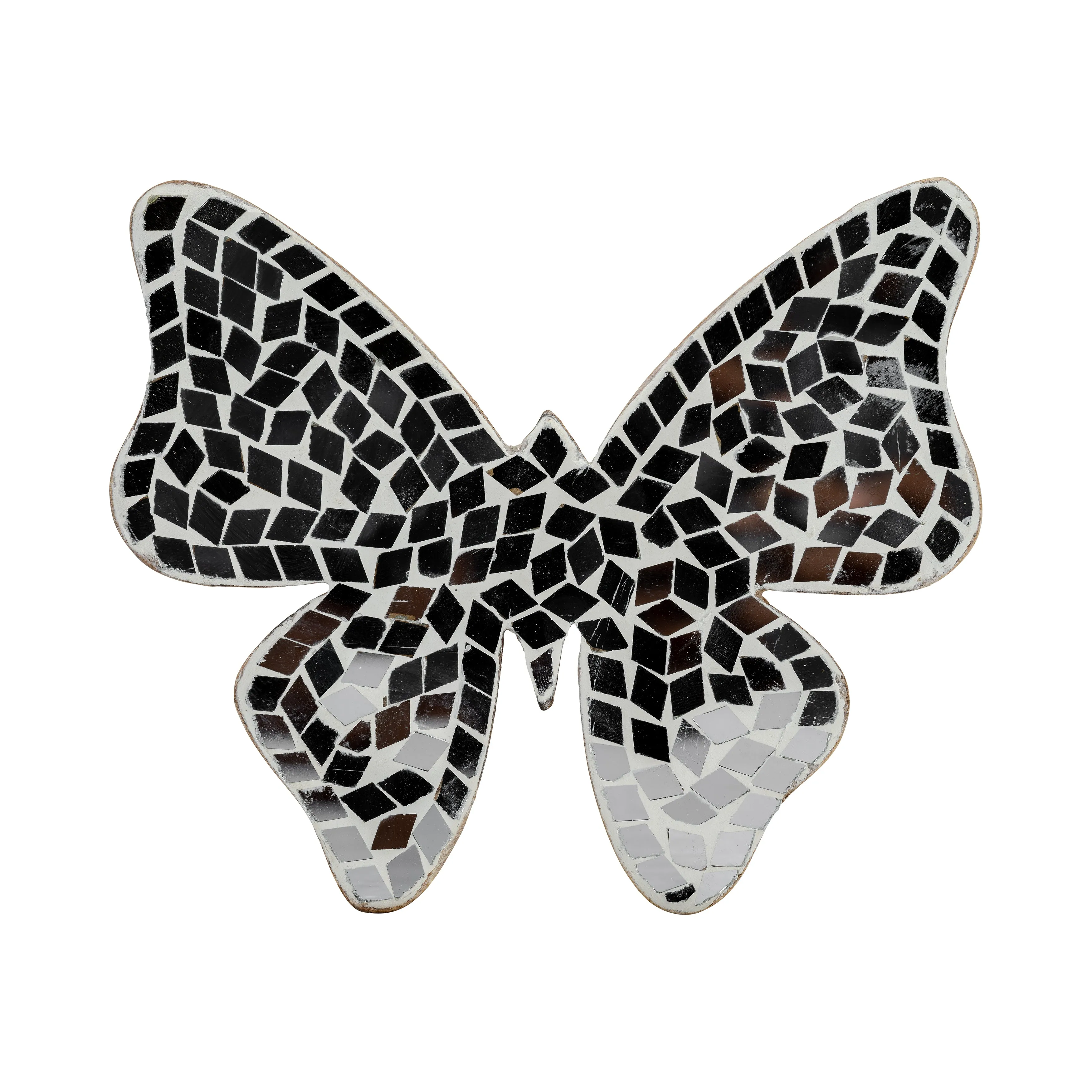 GLASS, 6" MOSAIC BUTTERFLY, WHITE