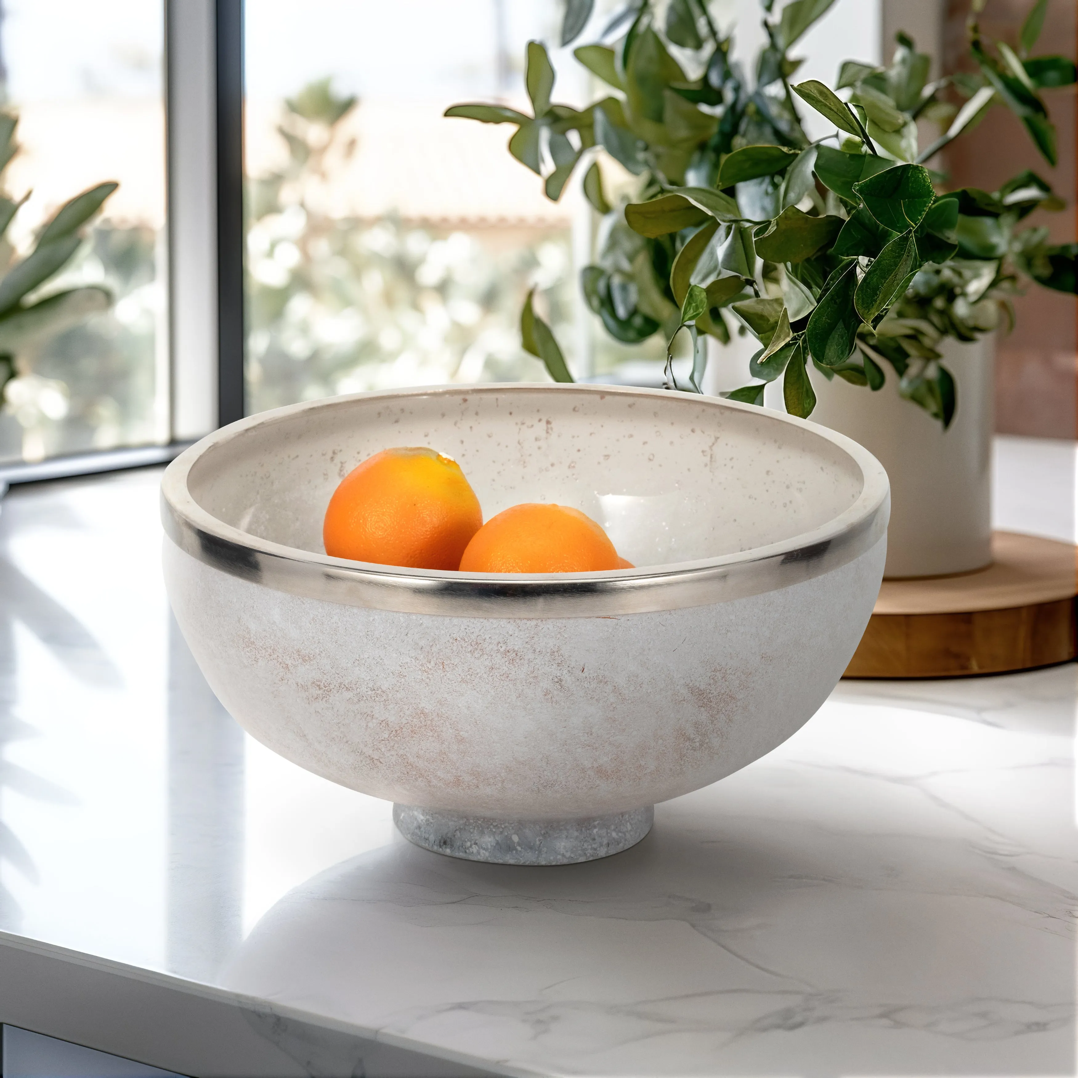 GLASS,13",BOWL W/RING DECO,WHITE