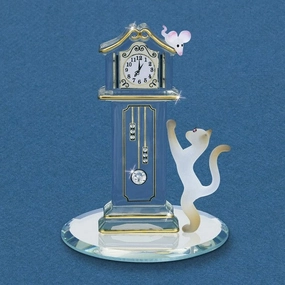 Glass Baron Figurine Hickory Dickory Clock Cat Chasing Mouse Glass Figurine