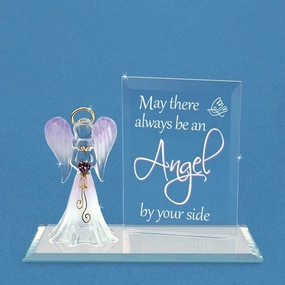 Glass Baron Figurine May There Always Be An Angel By Your Side with Purple Heart Crystal Glass Figurine