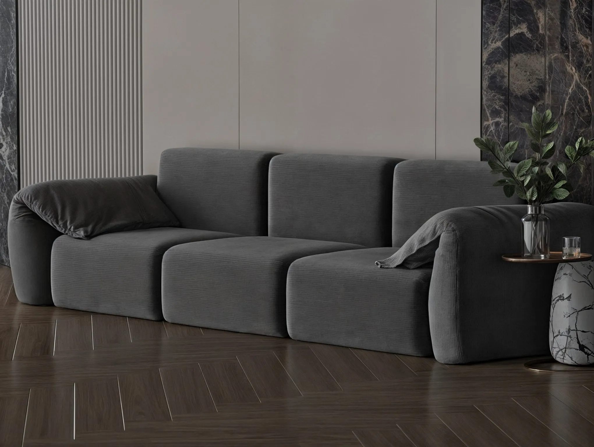 Gray neon chanel fabric sofa 270x90x37 cm