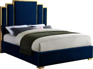 Hugo Navy Velvet Queen Bed