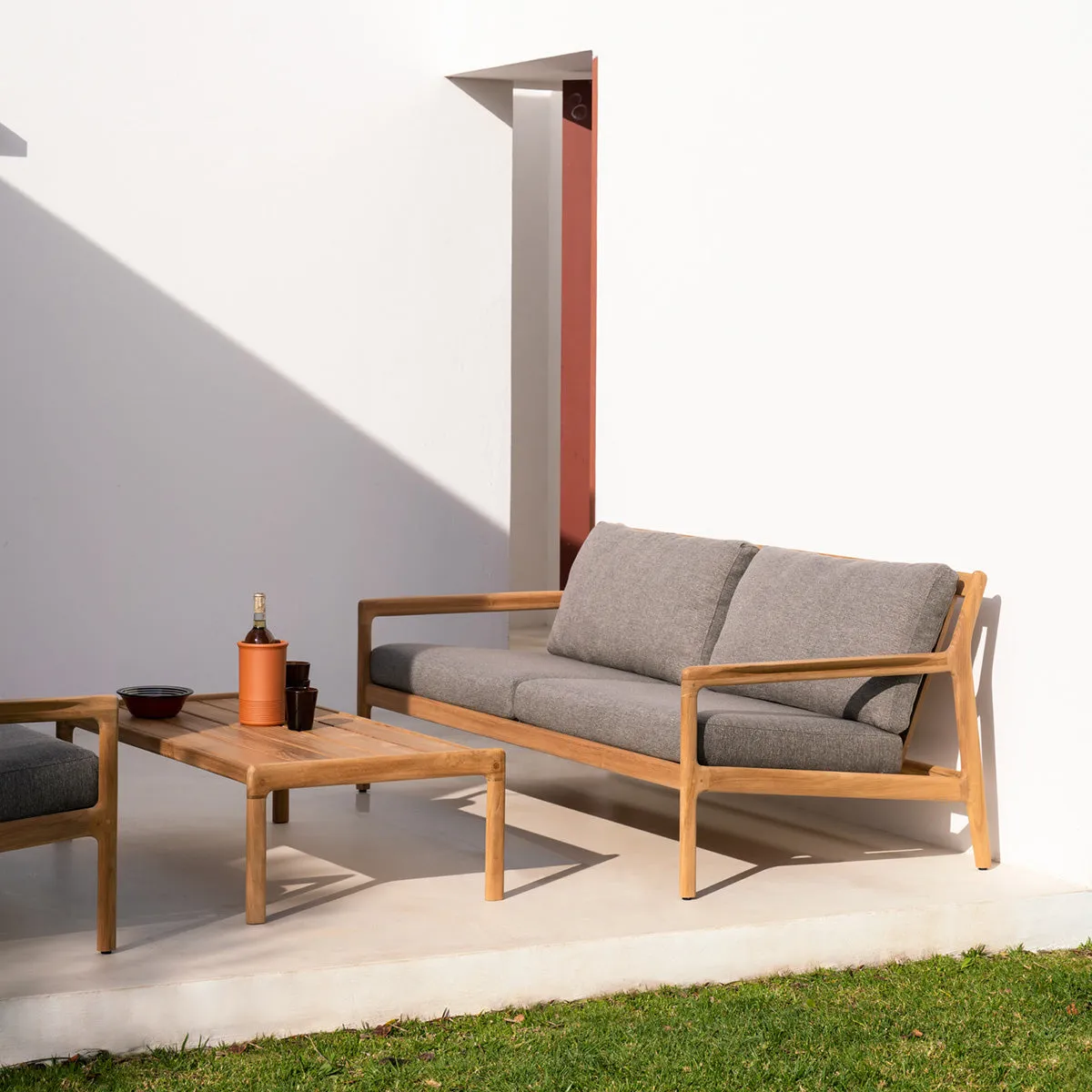 Jack Outdoor Fabric 3 Seater Sofa (Teak, Mocha)