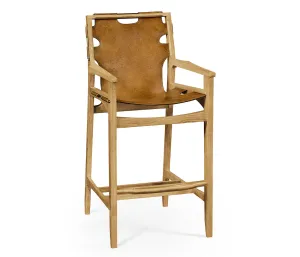 JC Edited - Architects House Collection - Midcentury Style Slung Leather & Light Oak Bar Stool