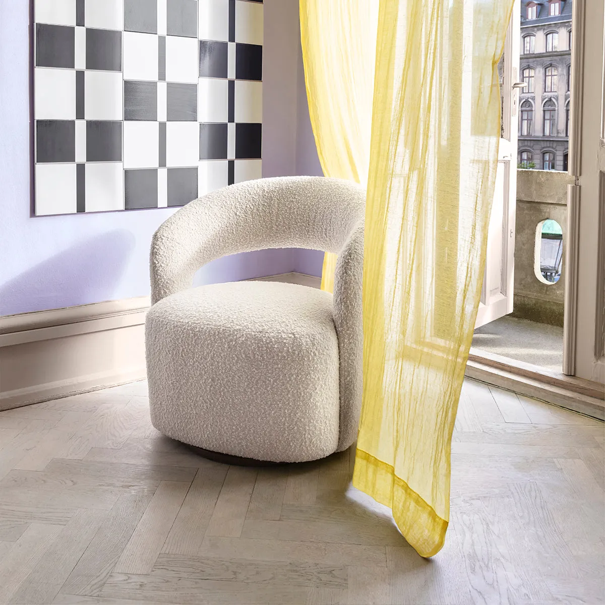 Judi Boucle Swivel Armchair
