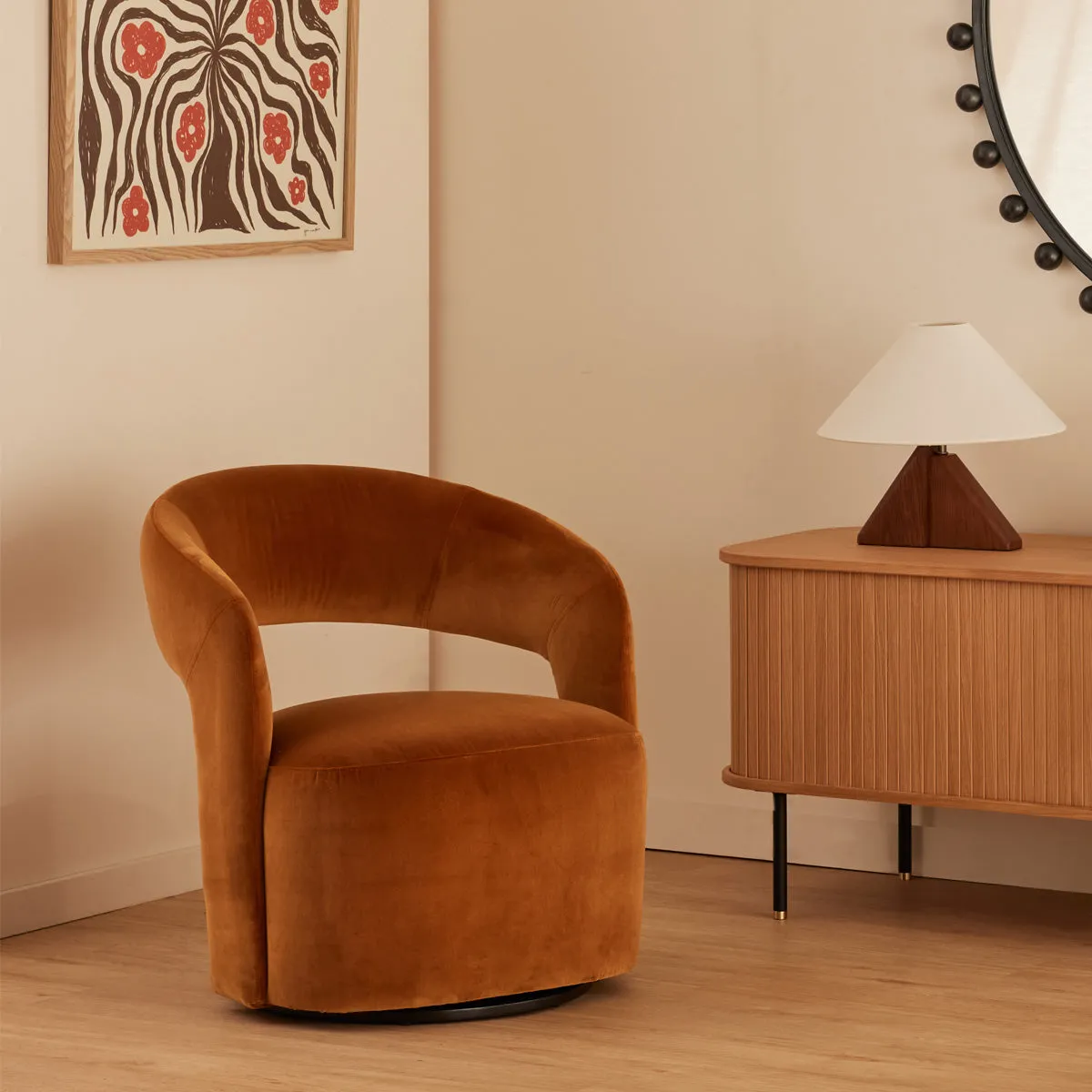 Judi Velvet Swivel Armchair