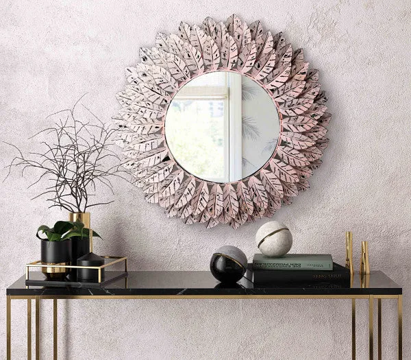 LEAF PINK DISTRESSED MIRROR