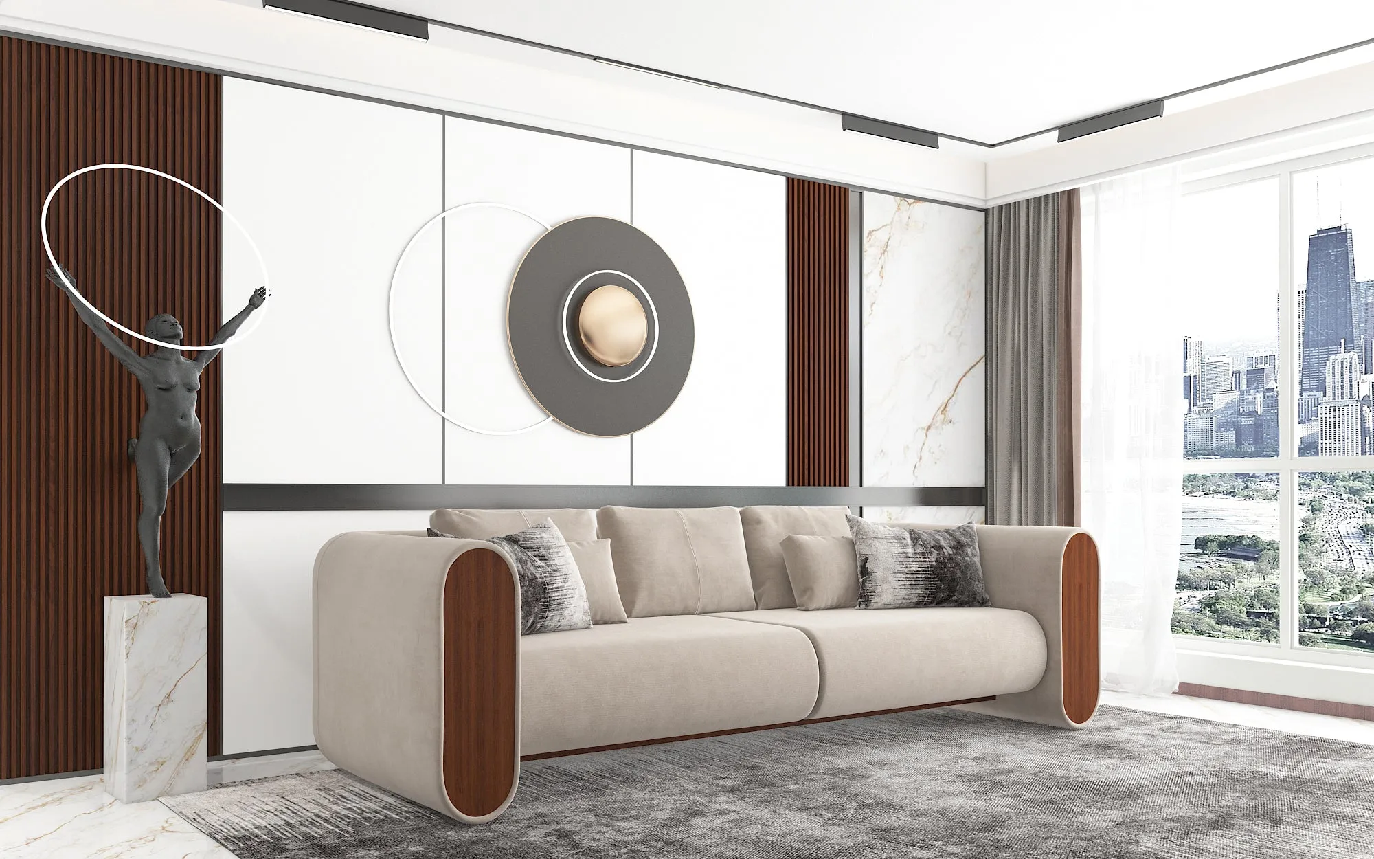 Light beige Chanel fabric sofa 300x90x43 cm