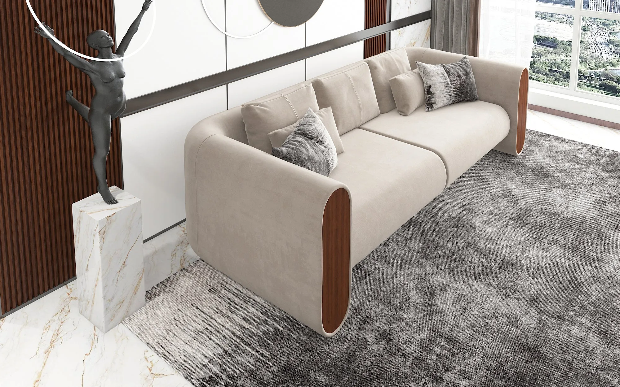 Light beige Chanel fabric sofa 300x90x43 cm
