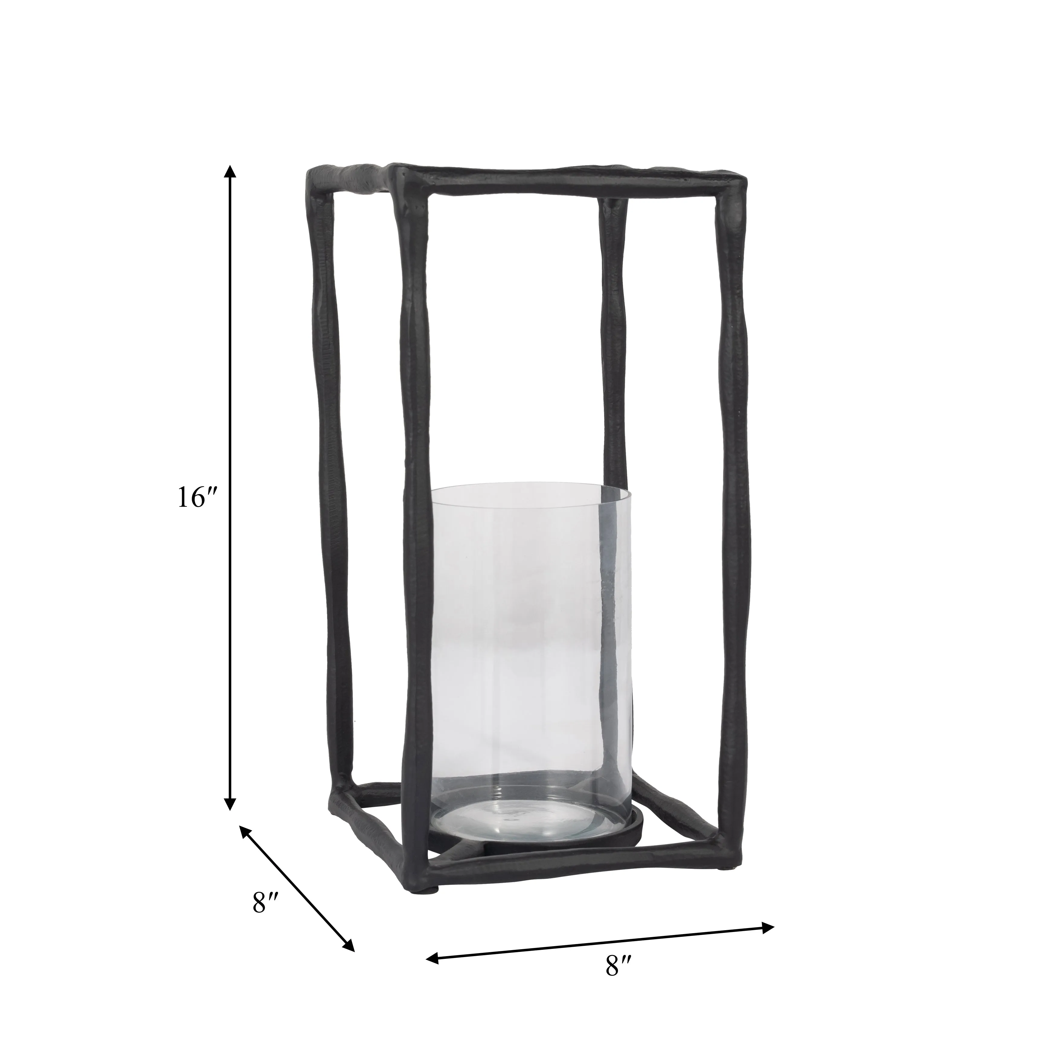 METAL, 16" OPEN SQUARE HURRICANE HOLDER, BLACK