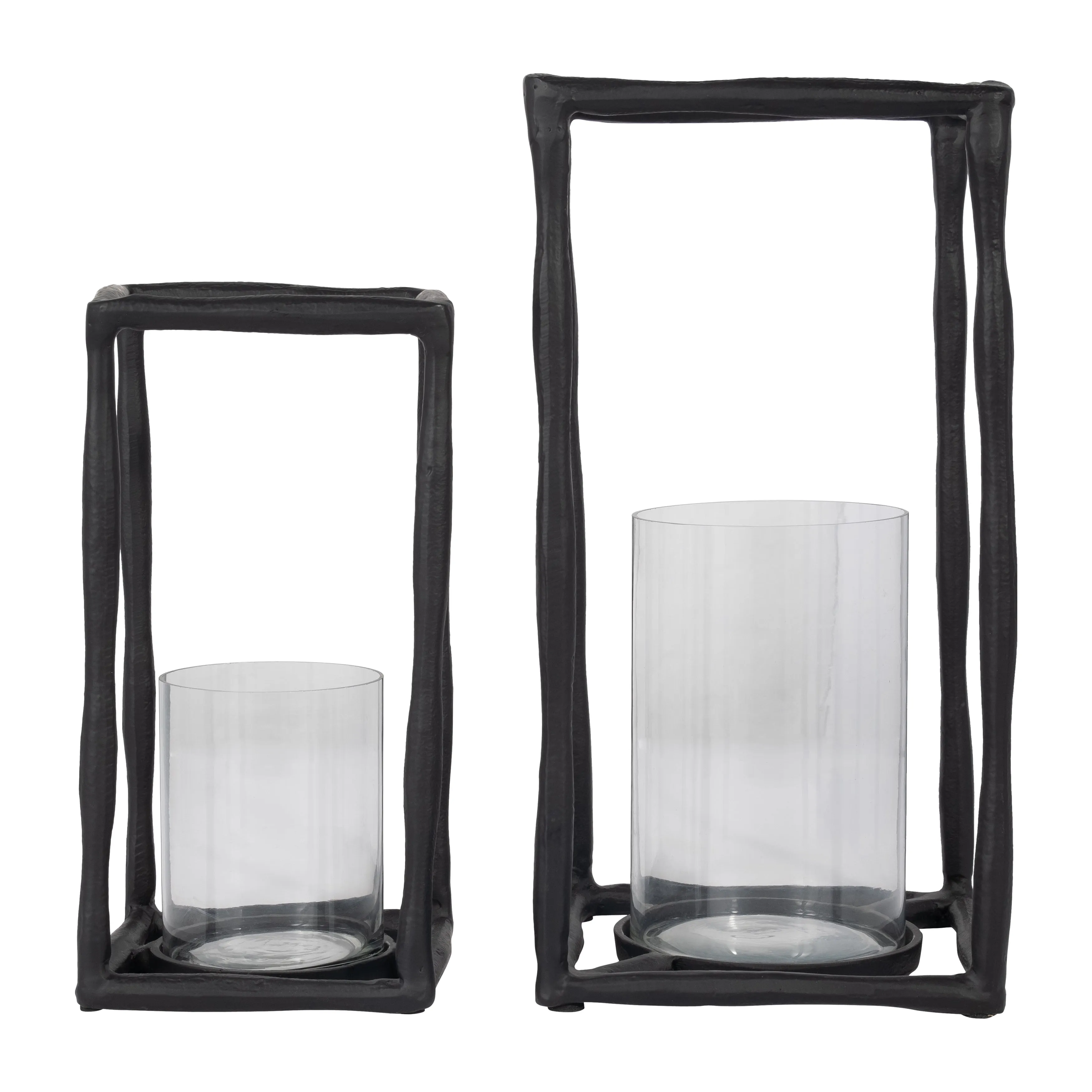 METAL, 16" OPEN SQUARE HURRICANE HOLDER, BLACK