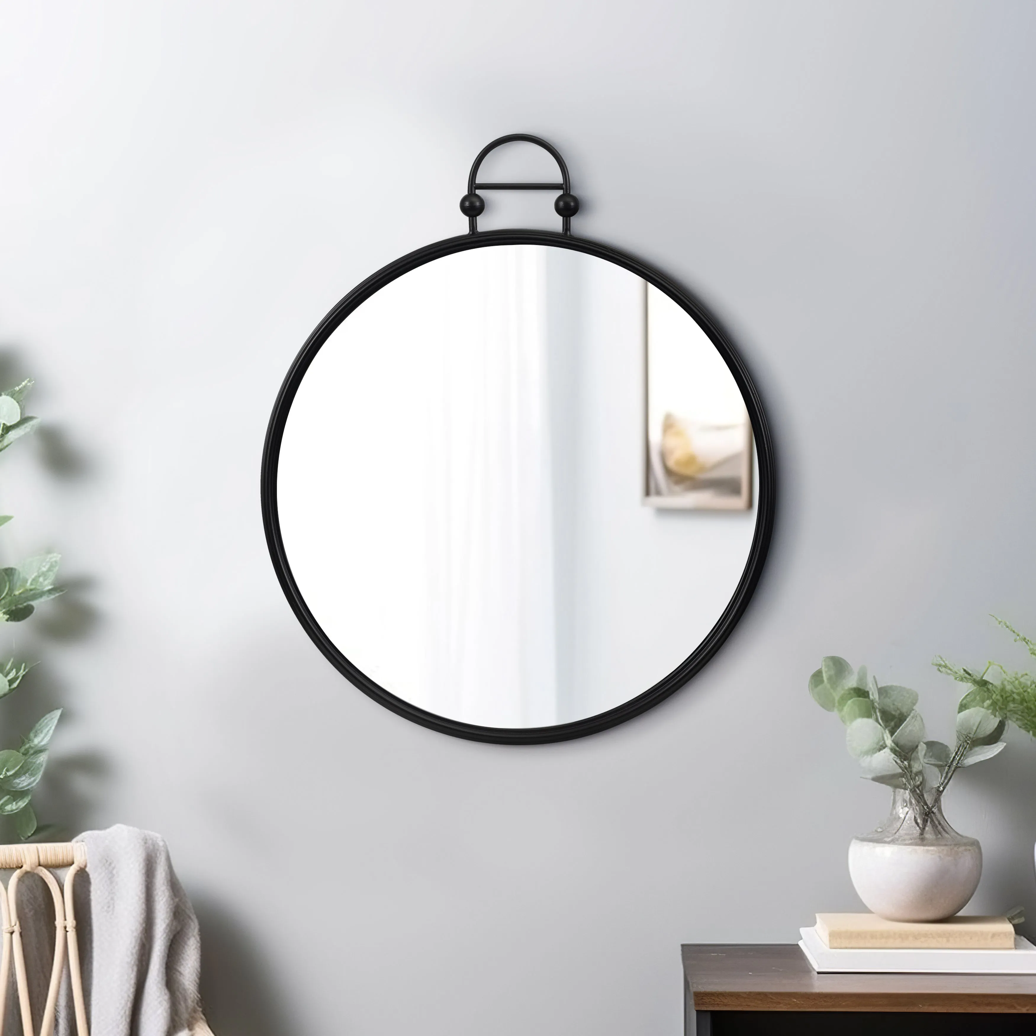 Metal, 24" Mirror Metal Hoop, Black Wb