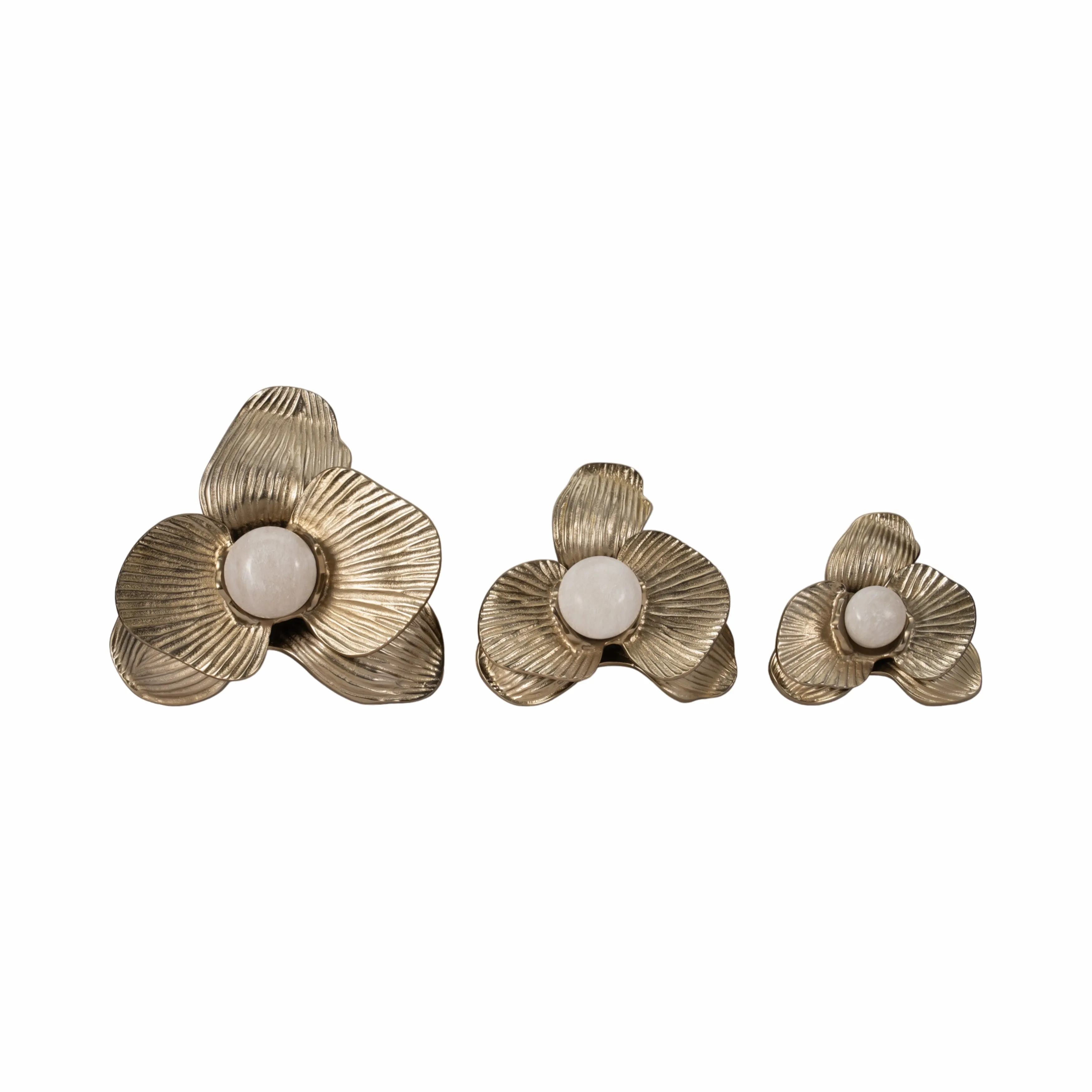 Metal, S/3 10/12/16" Womack Wall Flowers, Gold