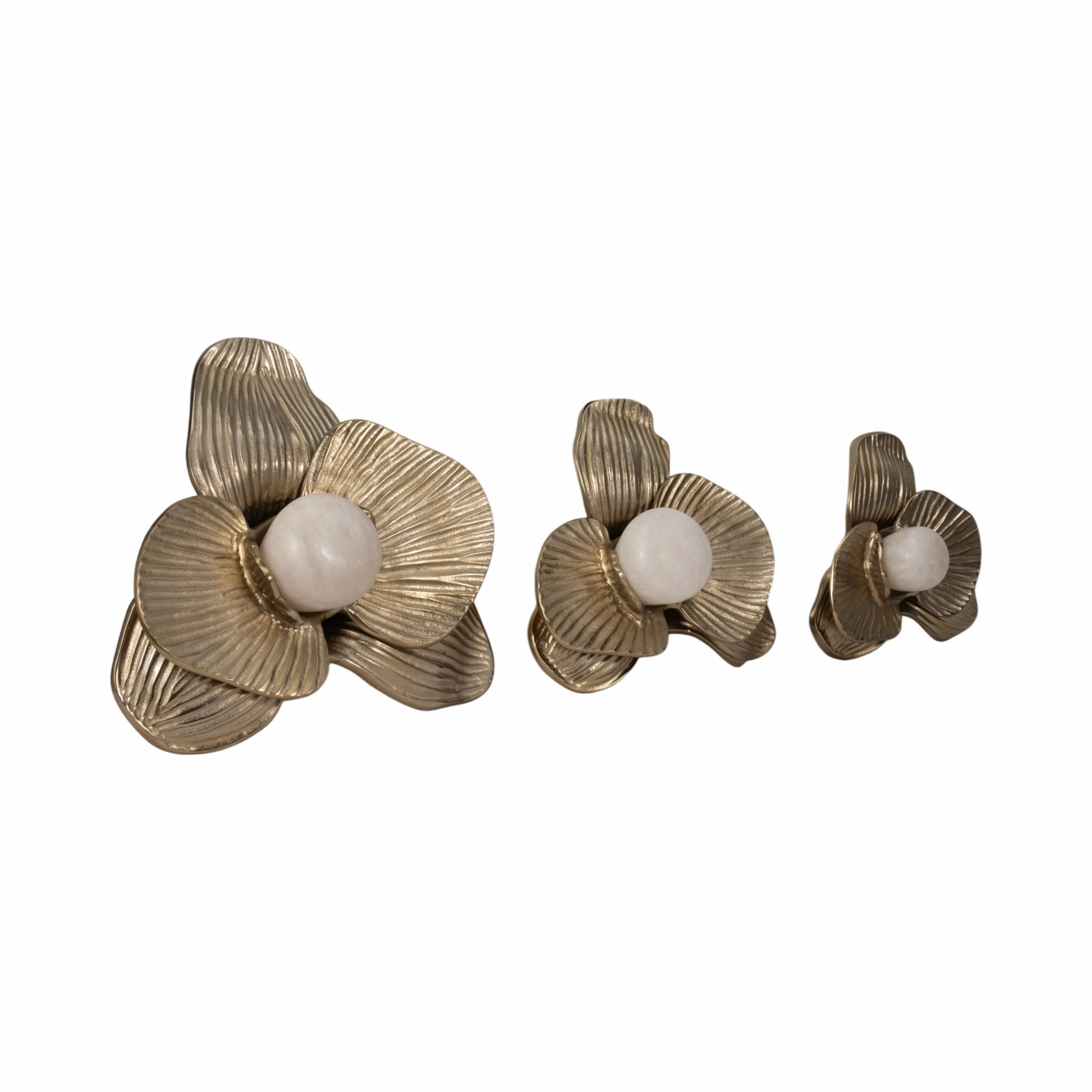 Metal, S/3 10/12/16" Womack Wall Flowers, Gold
