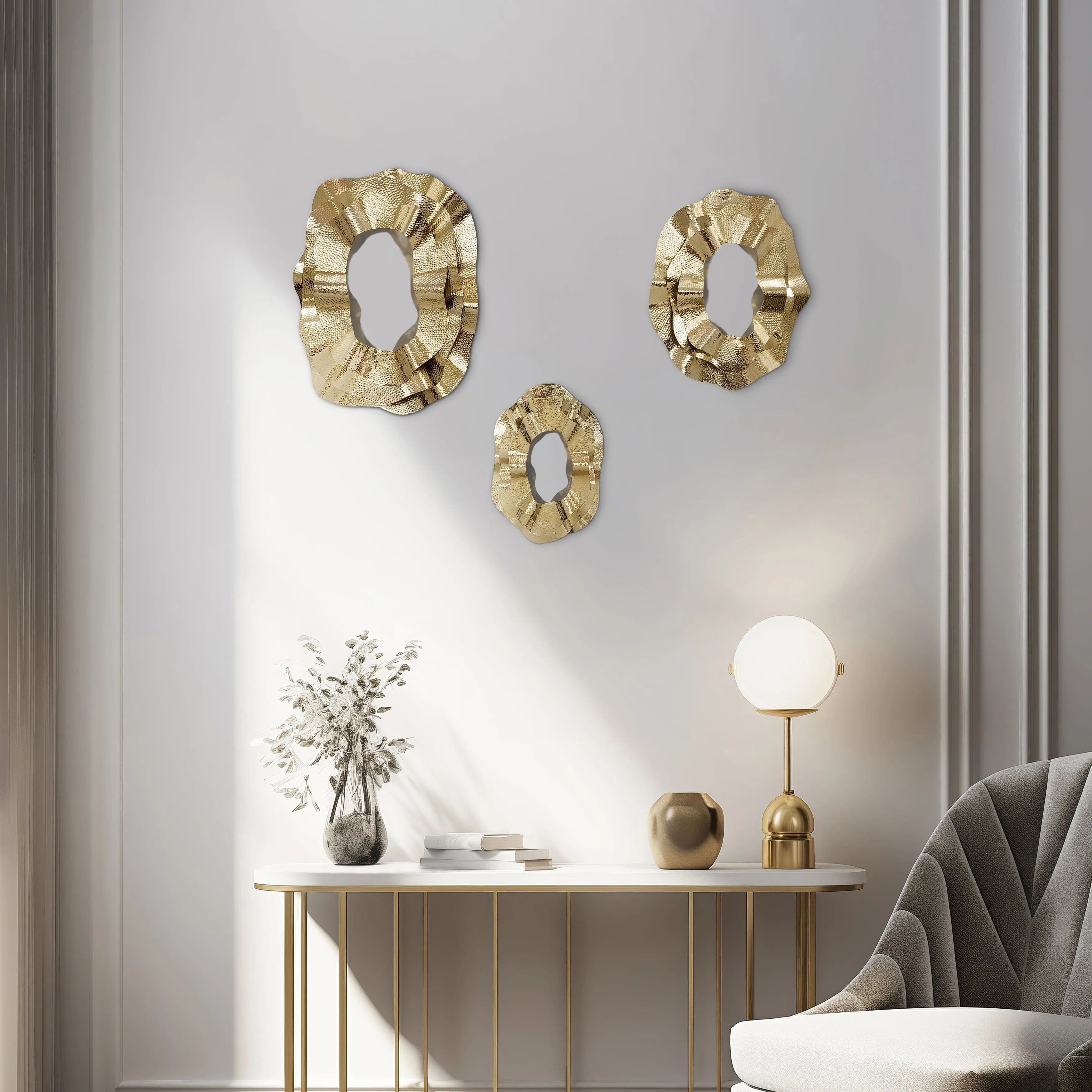 Metal, S/3 17/21/25" Sarasota Gold Mirrors