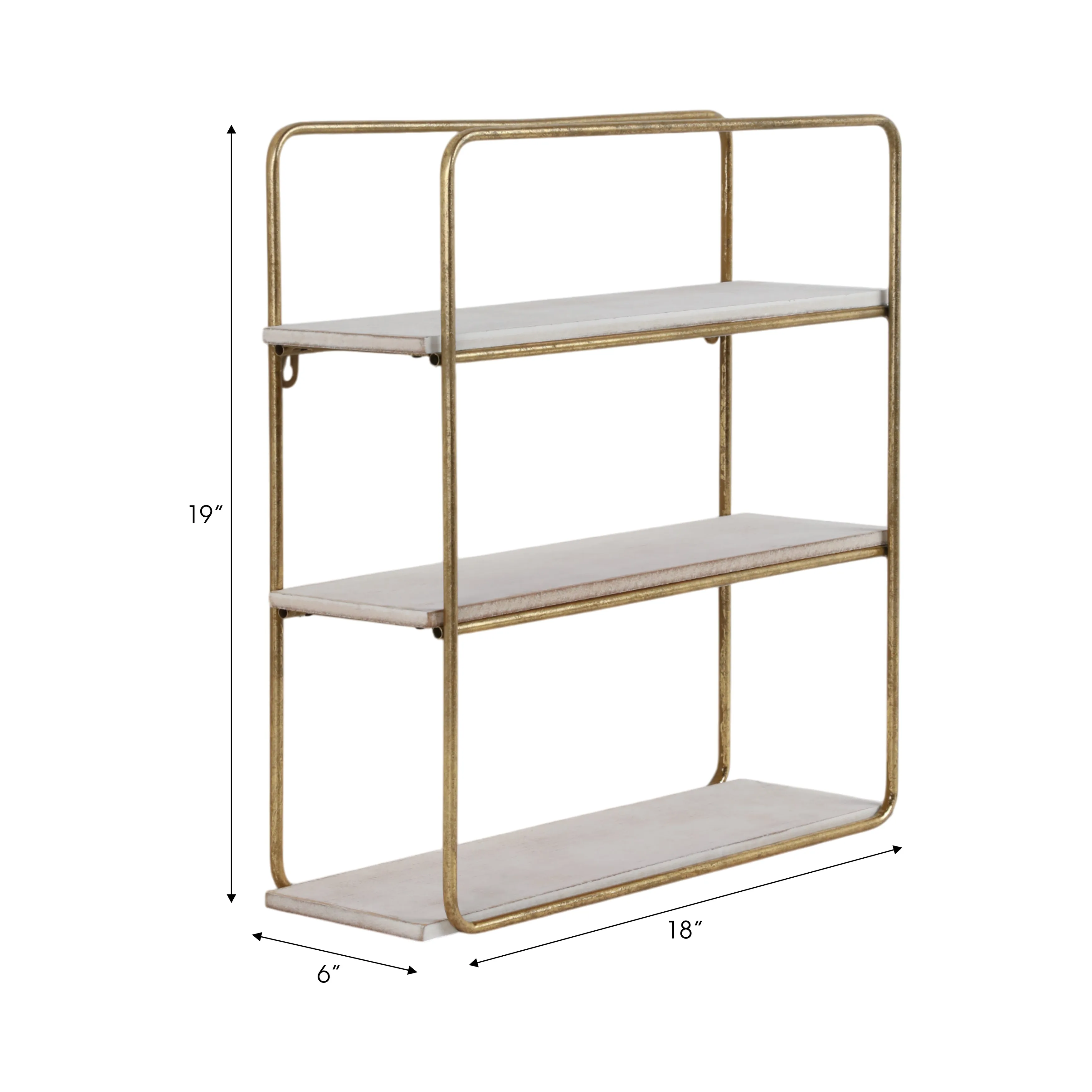 METAL / WOOD 3 TIER WALL SHELF, GOLD