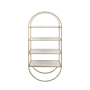 METAL / WOOD35.5" 4 TIER WALLSHELF, WHITE/GOLD